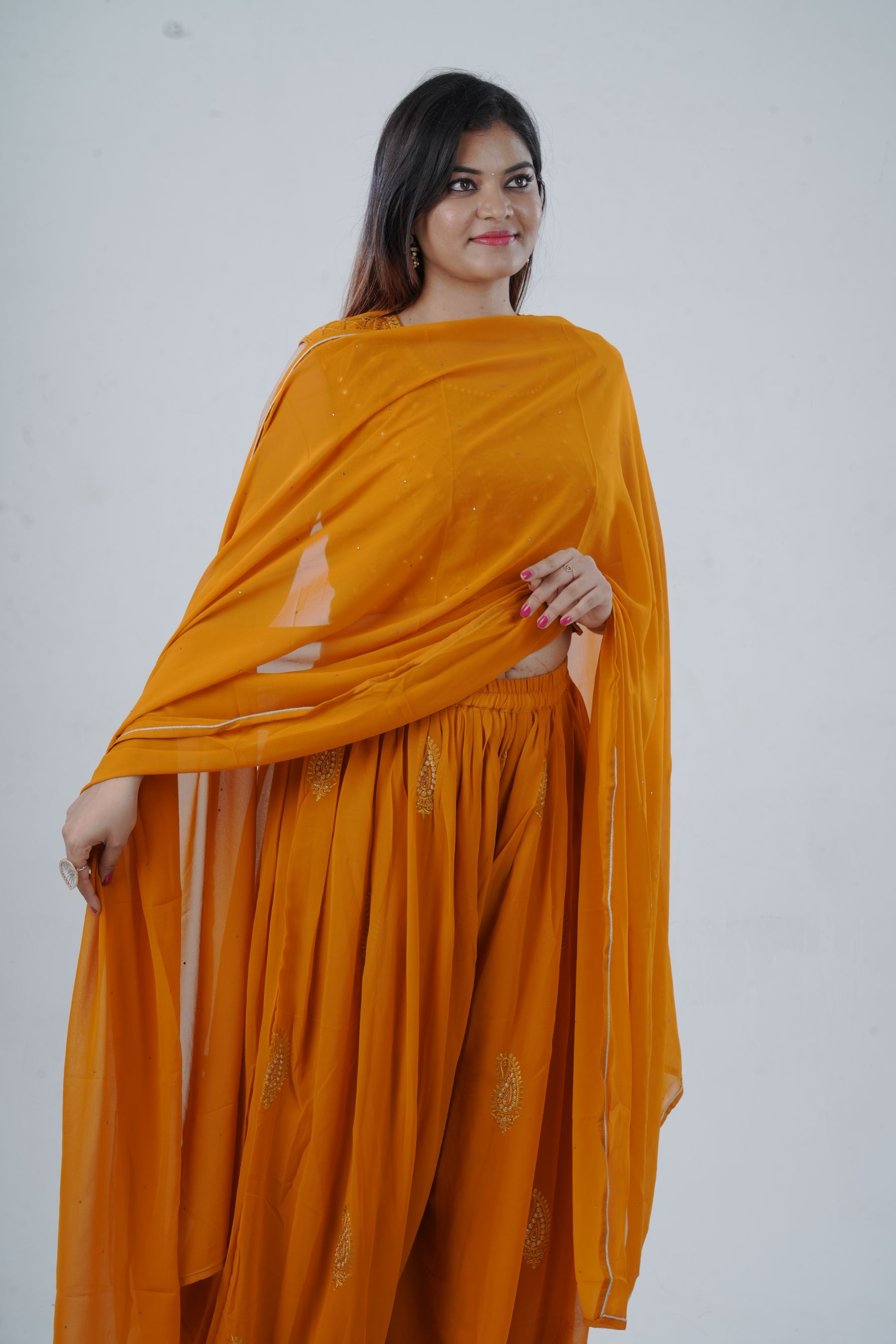 Modern Crop Top, Palazzo Pants & Elegant Overcoat Ensemble in Mustard Kurti JCS Fashions