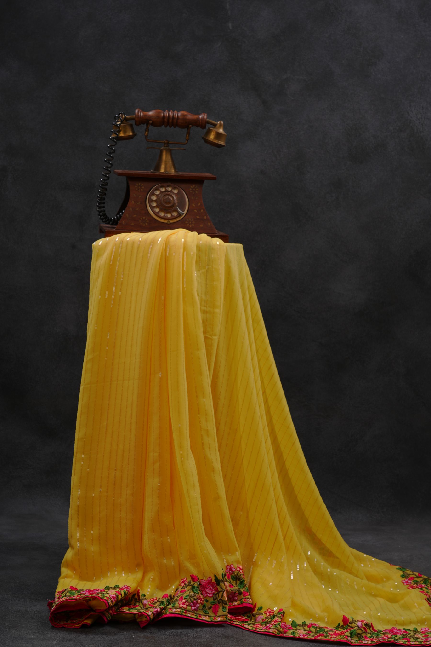 Gorgeous Georgette Sequins Saree in Stunning Yellow