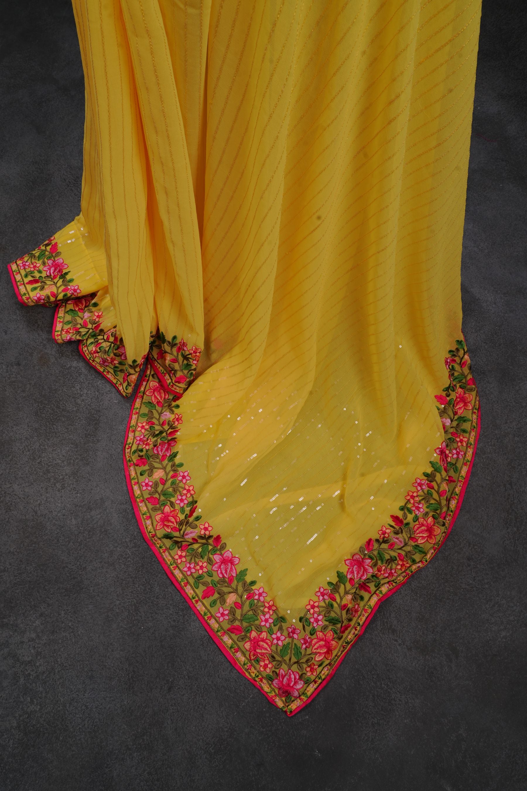 Gorgeous Georgette Sequins Saree in Stunning Yellow