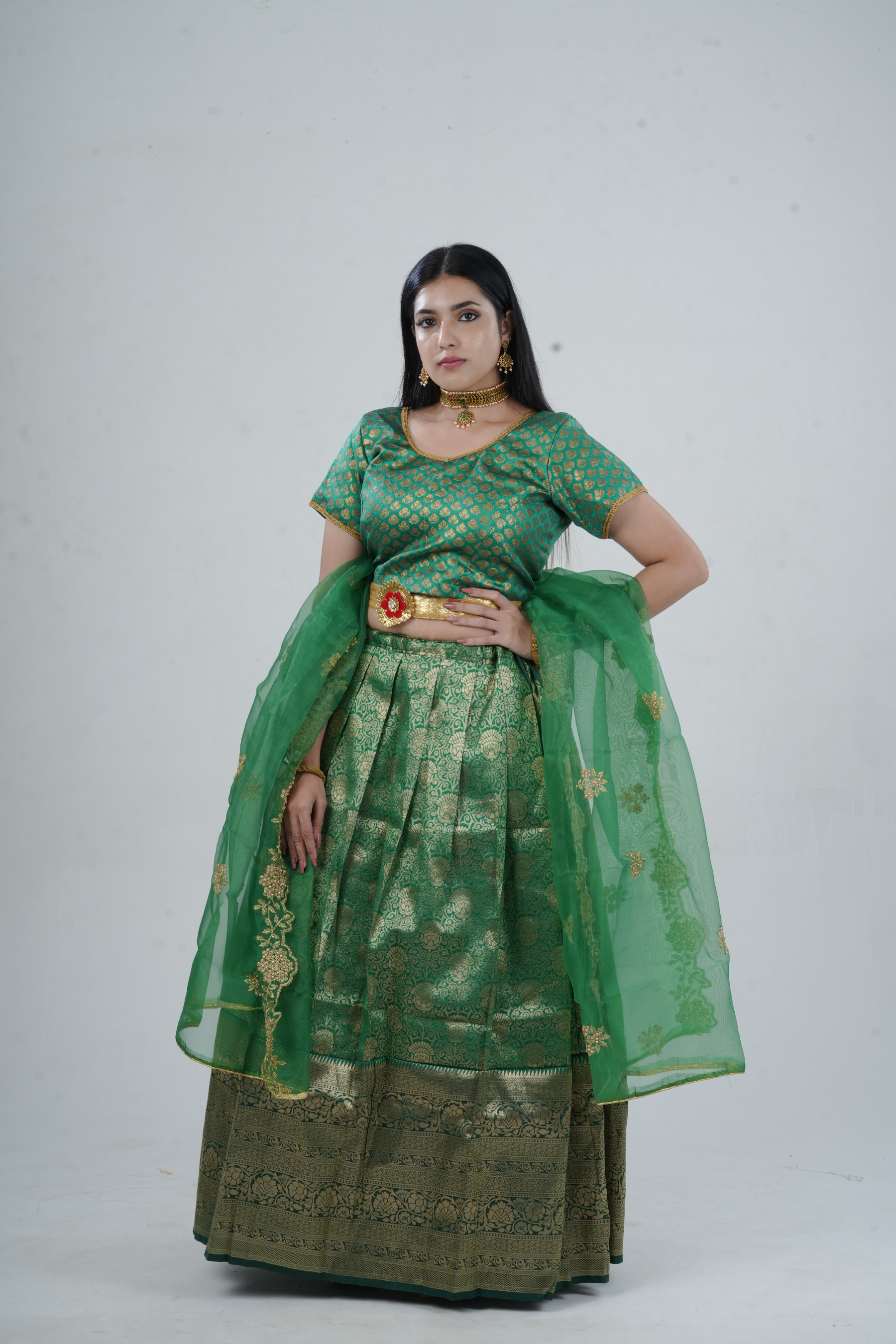 Luxurious Kanchipuram Silk Zari Lehenga Set with Detachable Hip Belt LEHENGA JCS Fashions