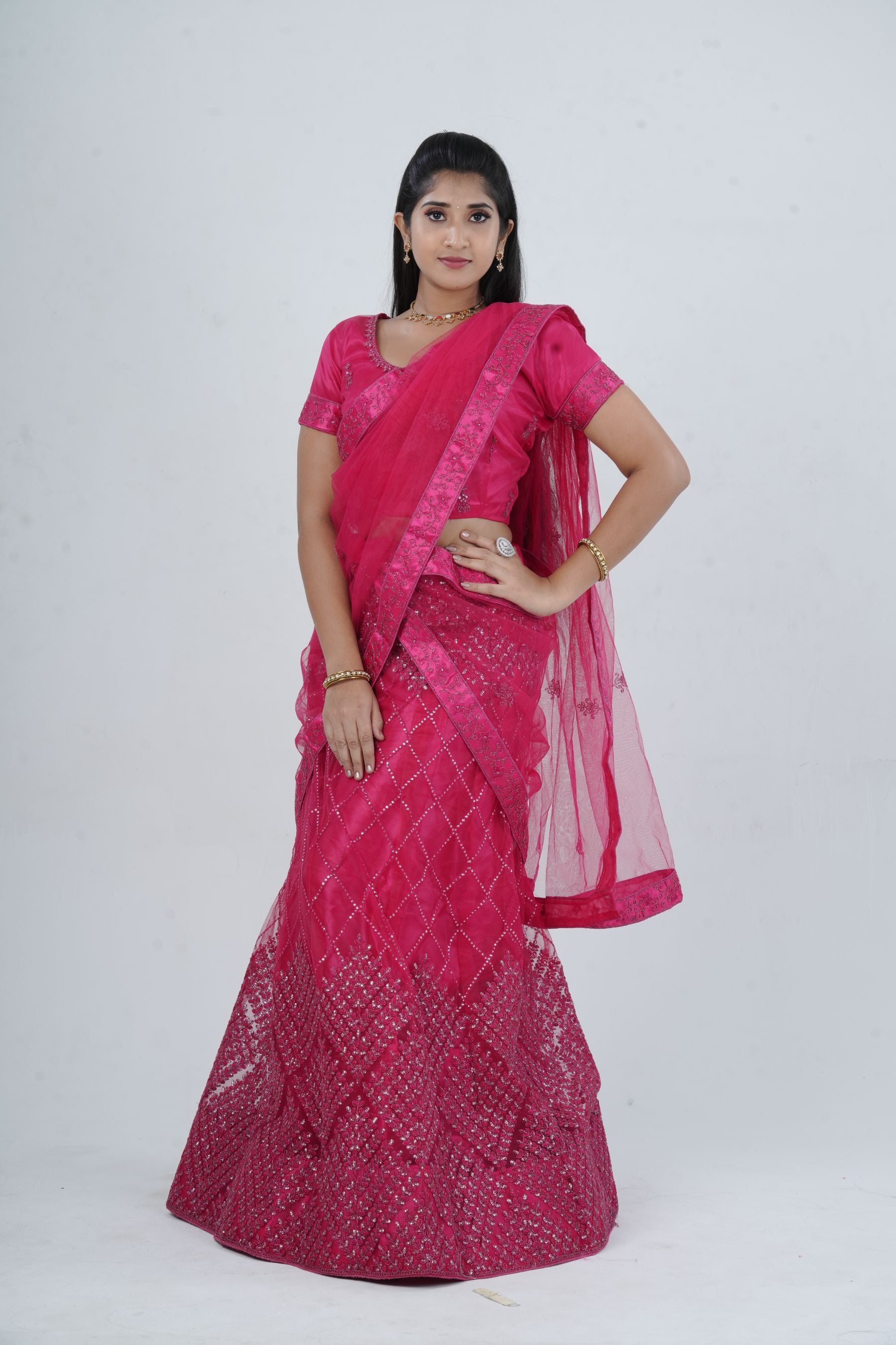 Opulent Soft Net Lehenga with Sequined Crop Top - Pink