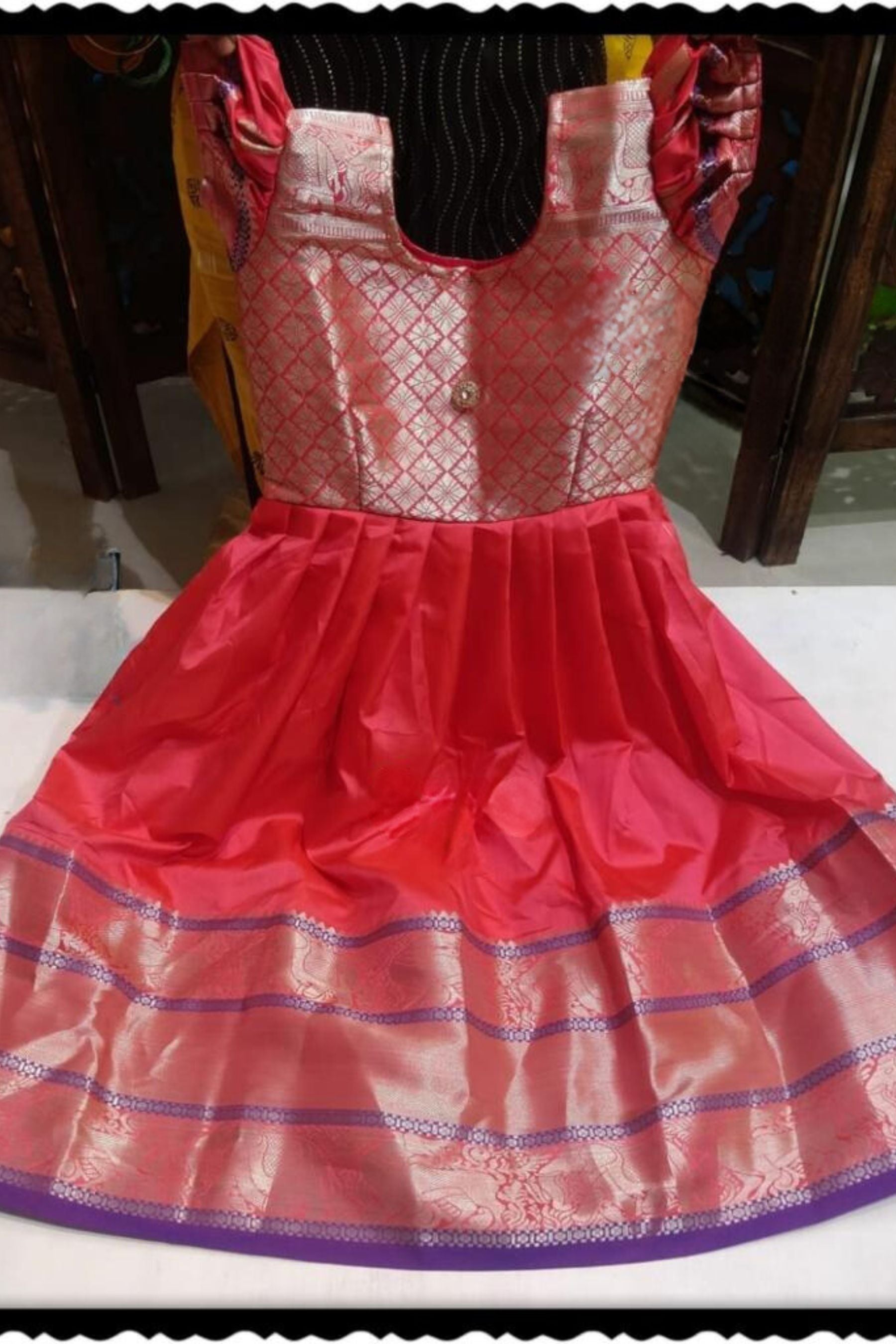 Silver Elegance for Little Angels: Exclusive Banaras Frocks Collection GIRLS JCS Fashions Red(Big Border) 24