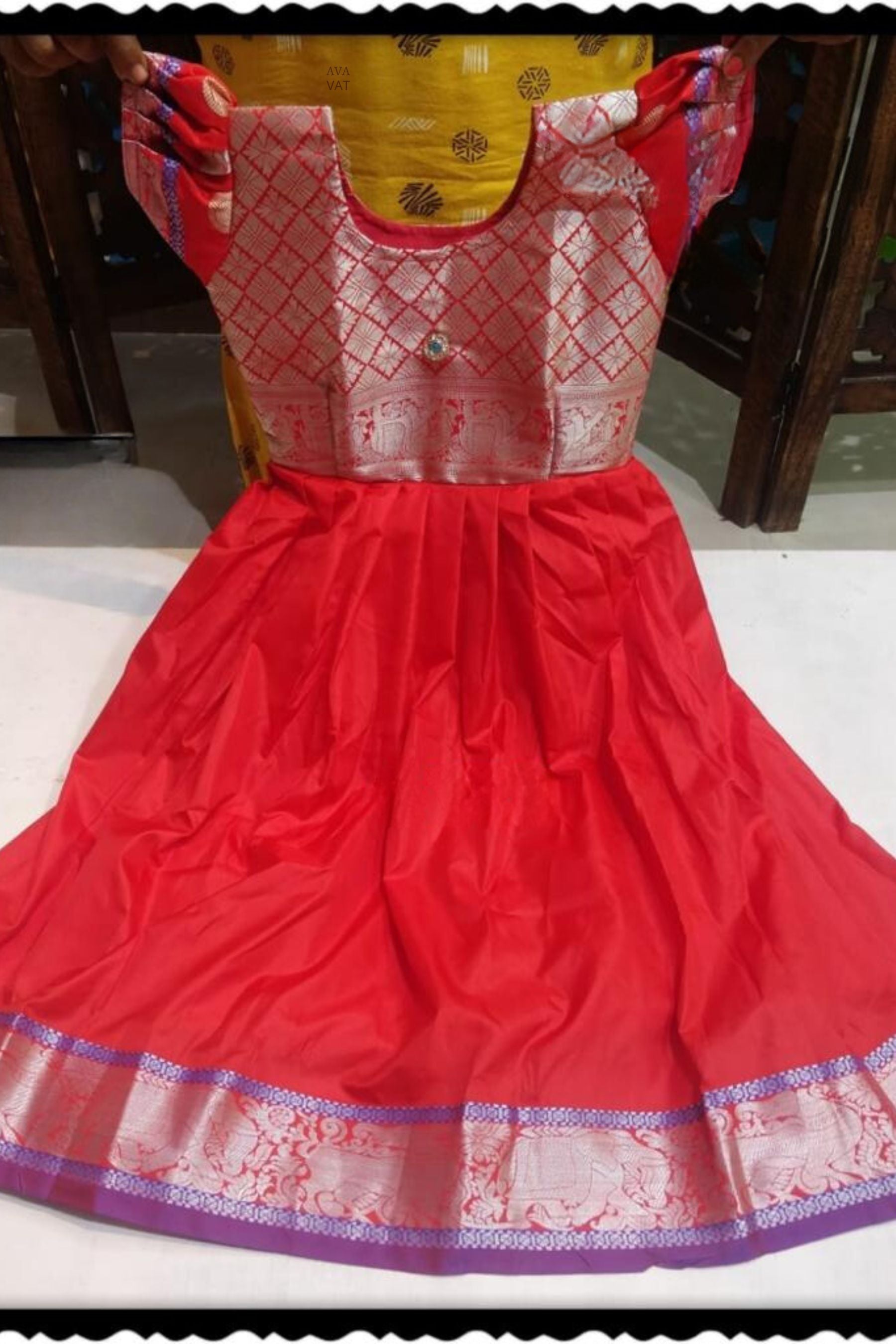 Silver Elegance for Little Angels: Exclusive Banaras Frocks Collection GIRLS JCS Fashions Red(Small Border) 24