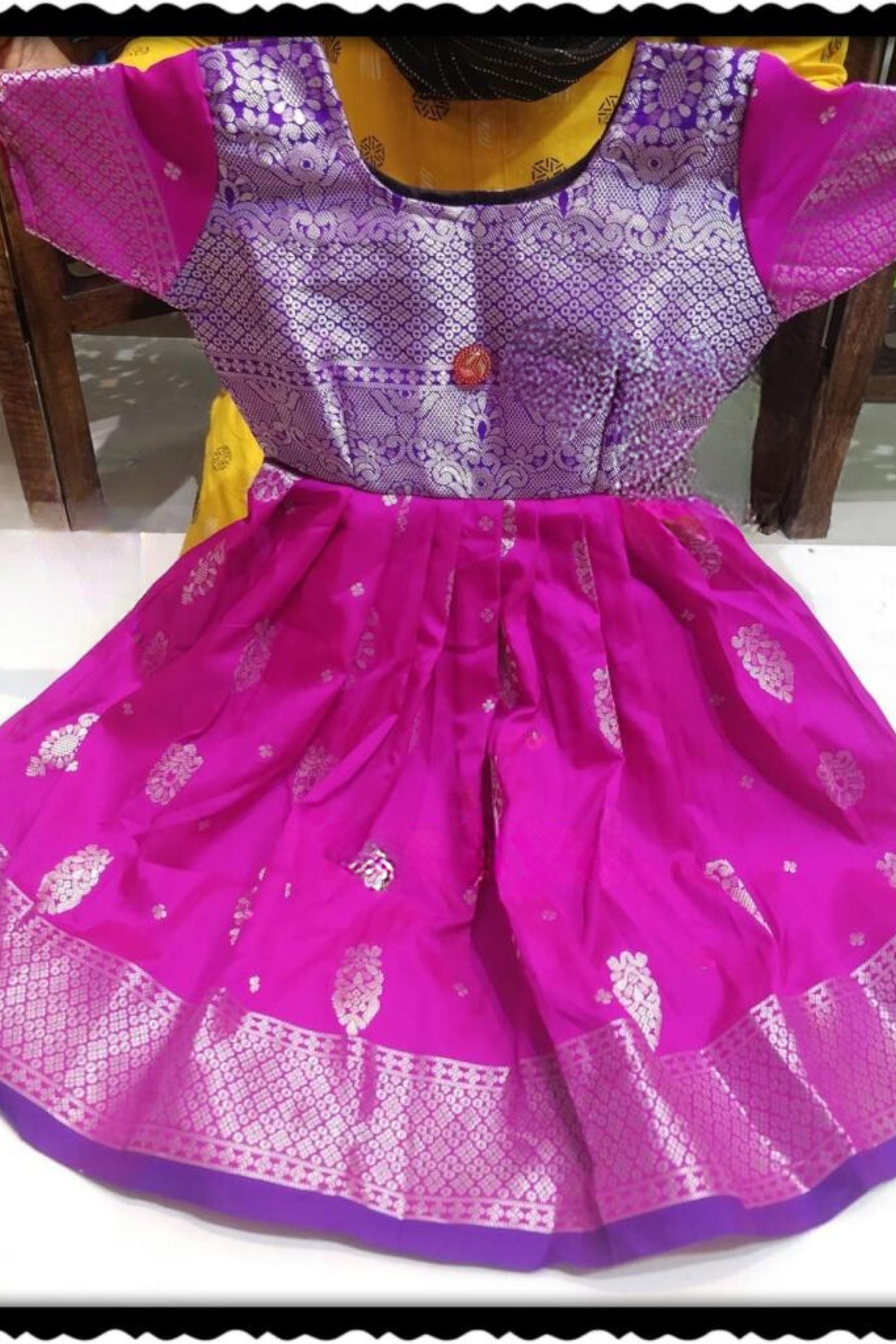 Sparkling Silver Banaras Frocks for Little Angels By JCS Fashions GIRLS JCS Fashions Pink 24