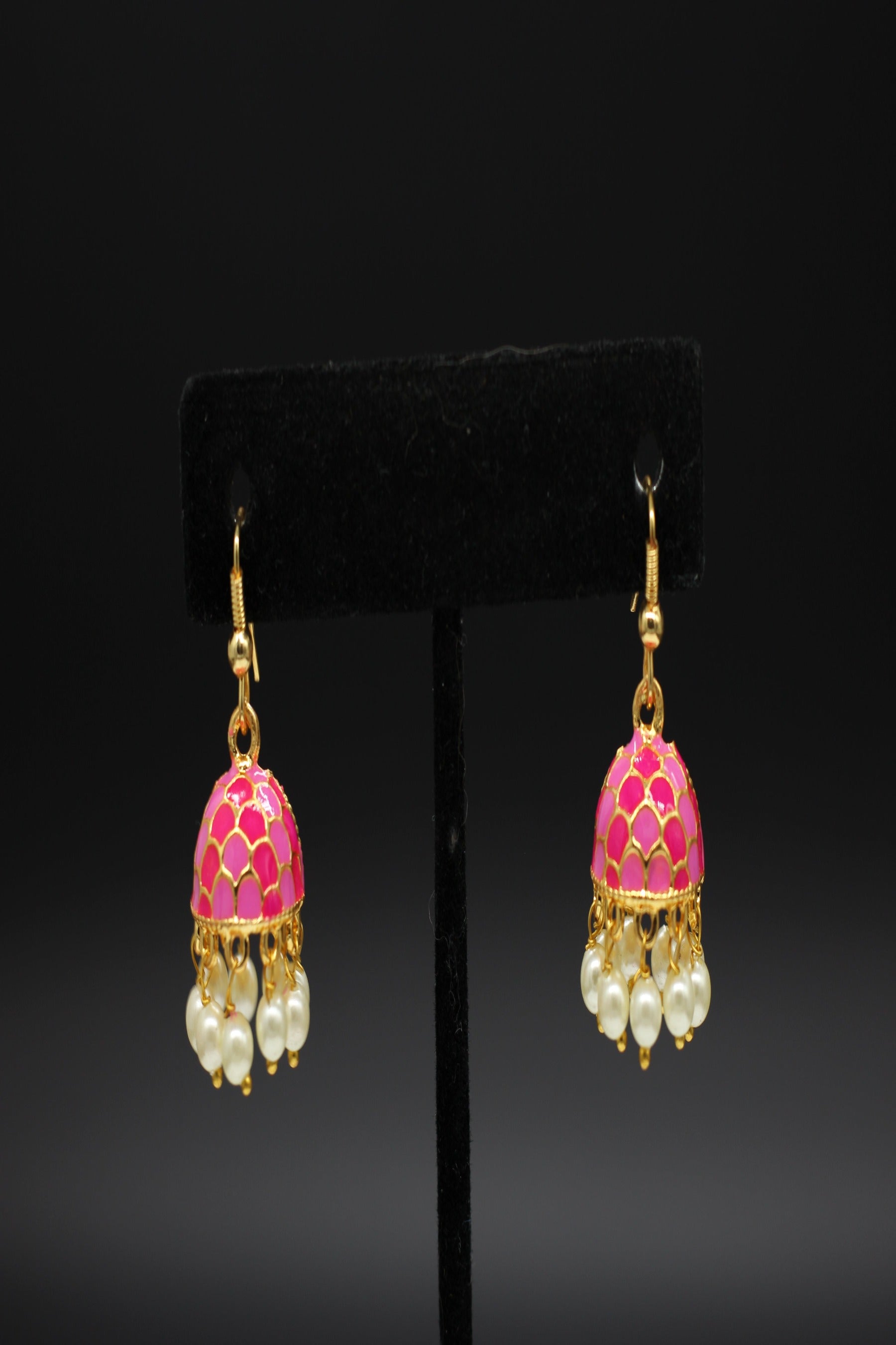 Lightweight Metal Earrings with Imitation Pearls |Alloy with Gold Plating Jewelry JCS Fashions Pink