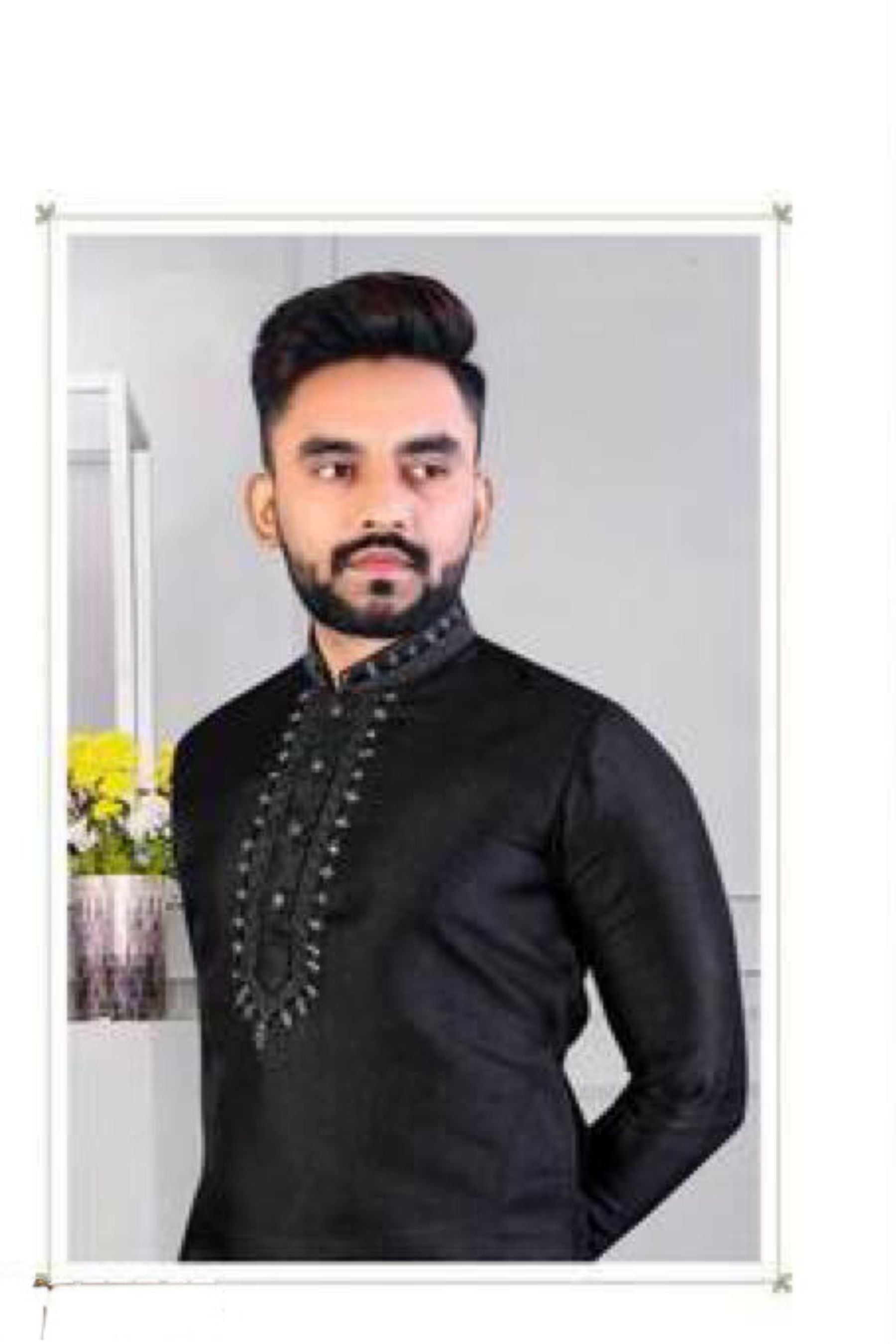 Black Color Chanderi Silk Kurta Set For Men | JCS Fashions