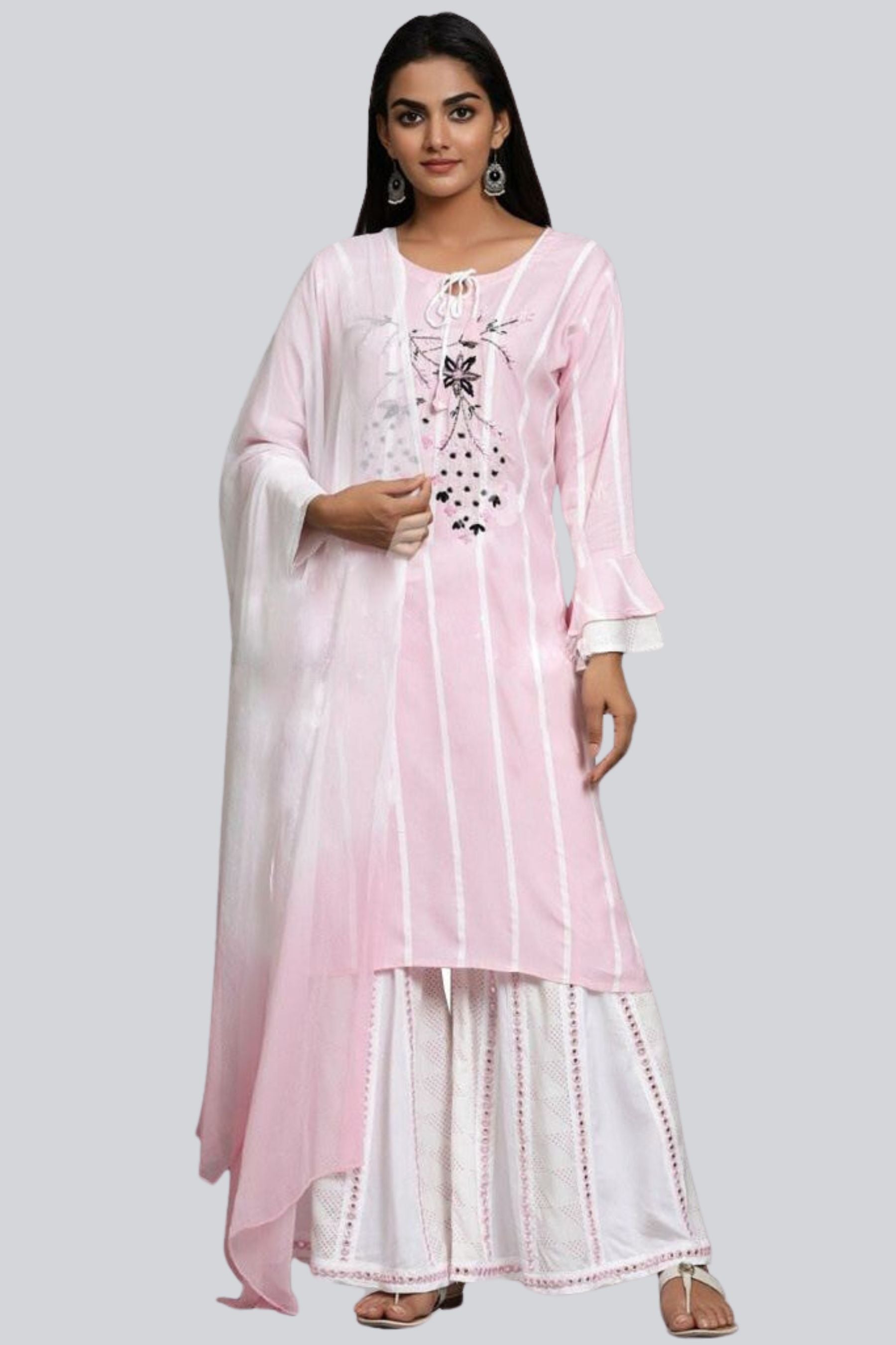 Beautiful Cotton 3 Piece Kurta Palazzo Pretty Baby Pink KURTI JCS Fashions Pink Medium (38)