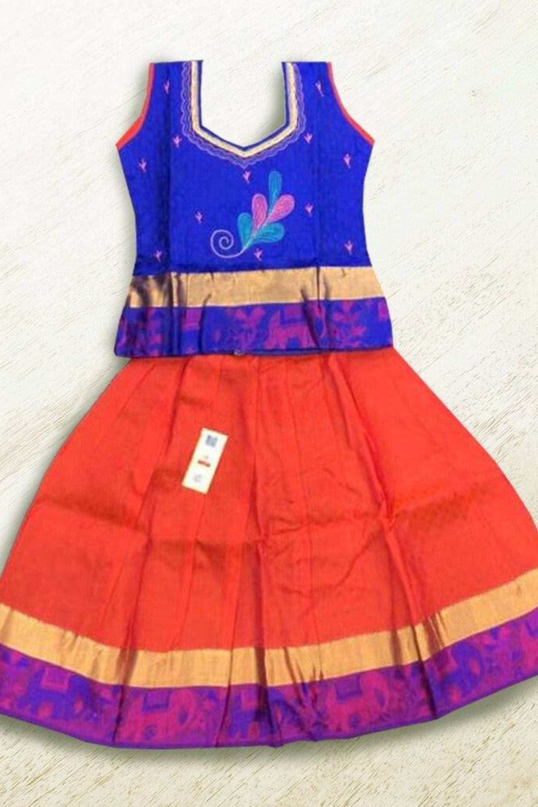 Silk Mark Certified Pure Silk Pattu Paavadai Set | JCSFashions Kids JCS Fashions Blue 7 Yrs