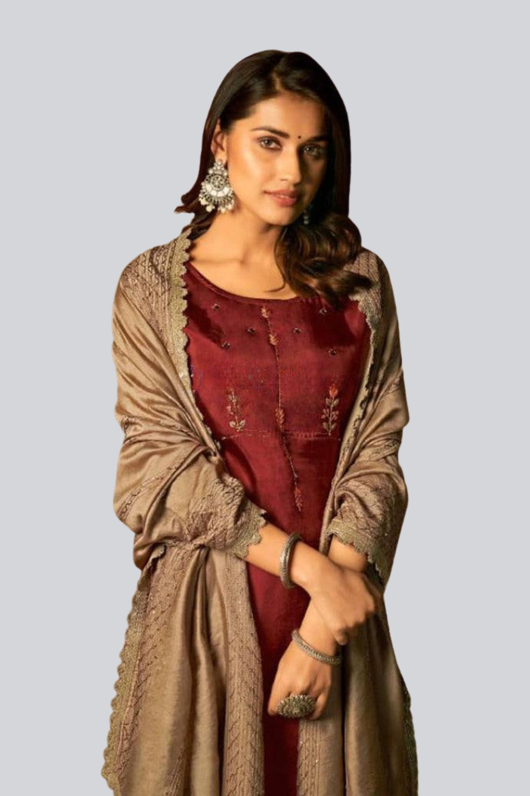 Fancy Hand Work 3 Piece Salwar Suit in Brown | JCS Fashions Kurti JCS Fashions