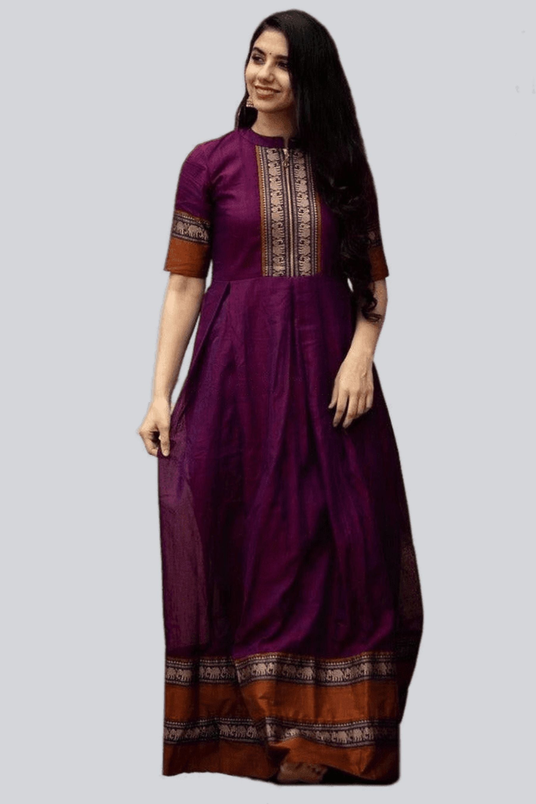 Long Pleated Flare Gown Dress in Wine Color Kurti JCS Fashions Wine Medium (38)