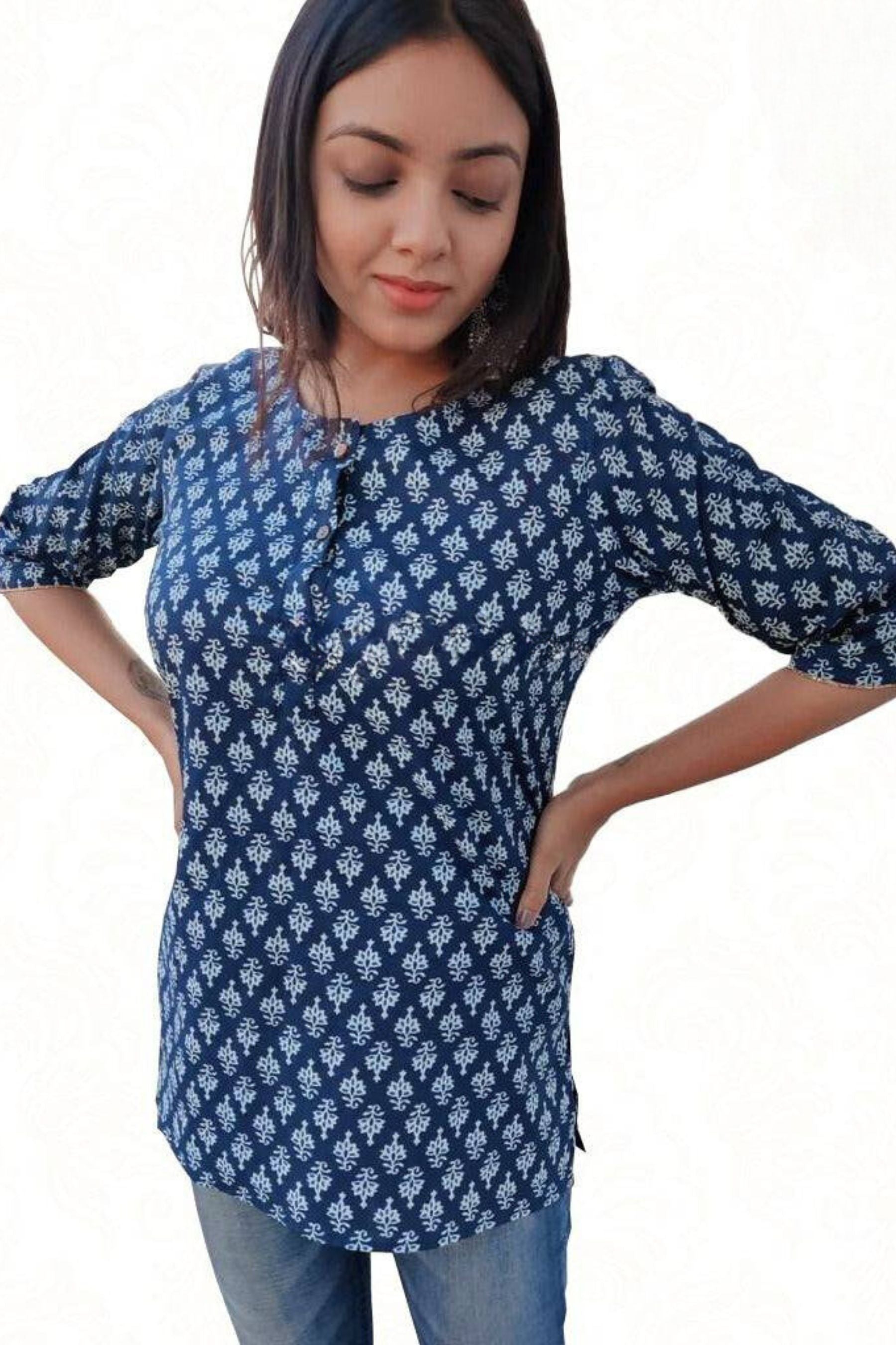 Stylish Cambric Cotton Short Kurti - Perfect for Everyday Wear Kurti JCS Fashions Blue Large (40)