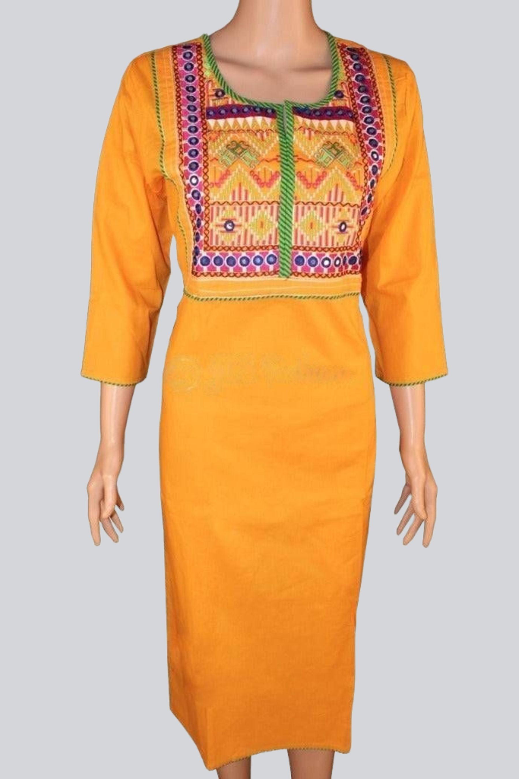 Pure Handloom Semi Cotton Embroidered Kurtis - Elegant and Stylish Kurti JCS Fashions Yellow Large (40)