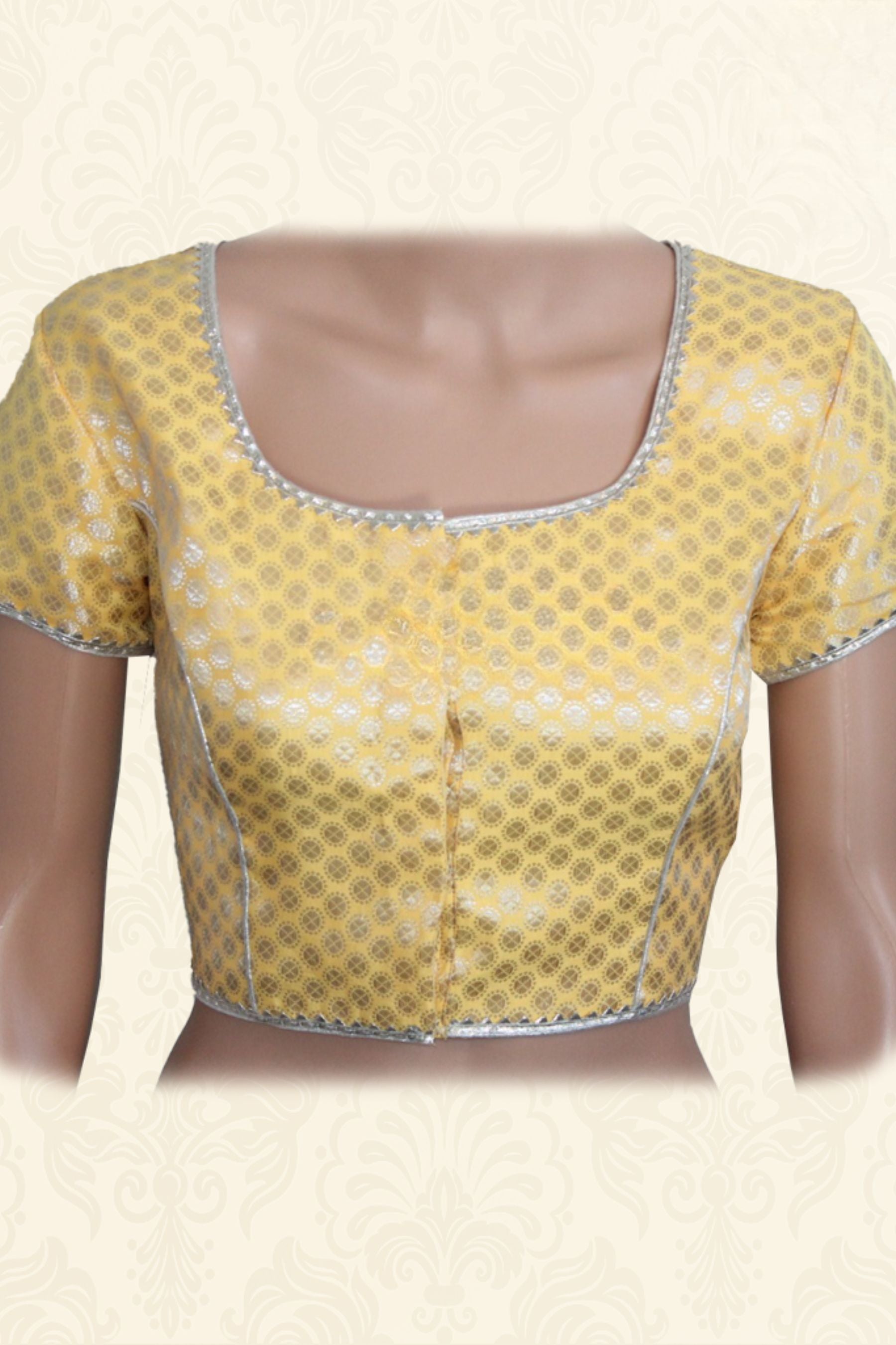 Beautiful Banarasi brocade blouse for Saree and Readymade Lehenga Blouse JCS Fashions Lemon yellow 36