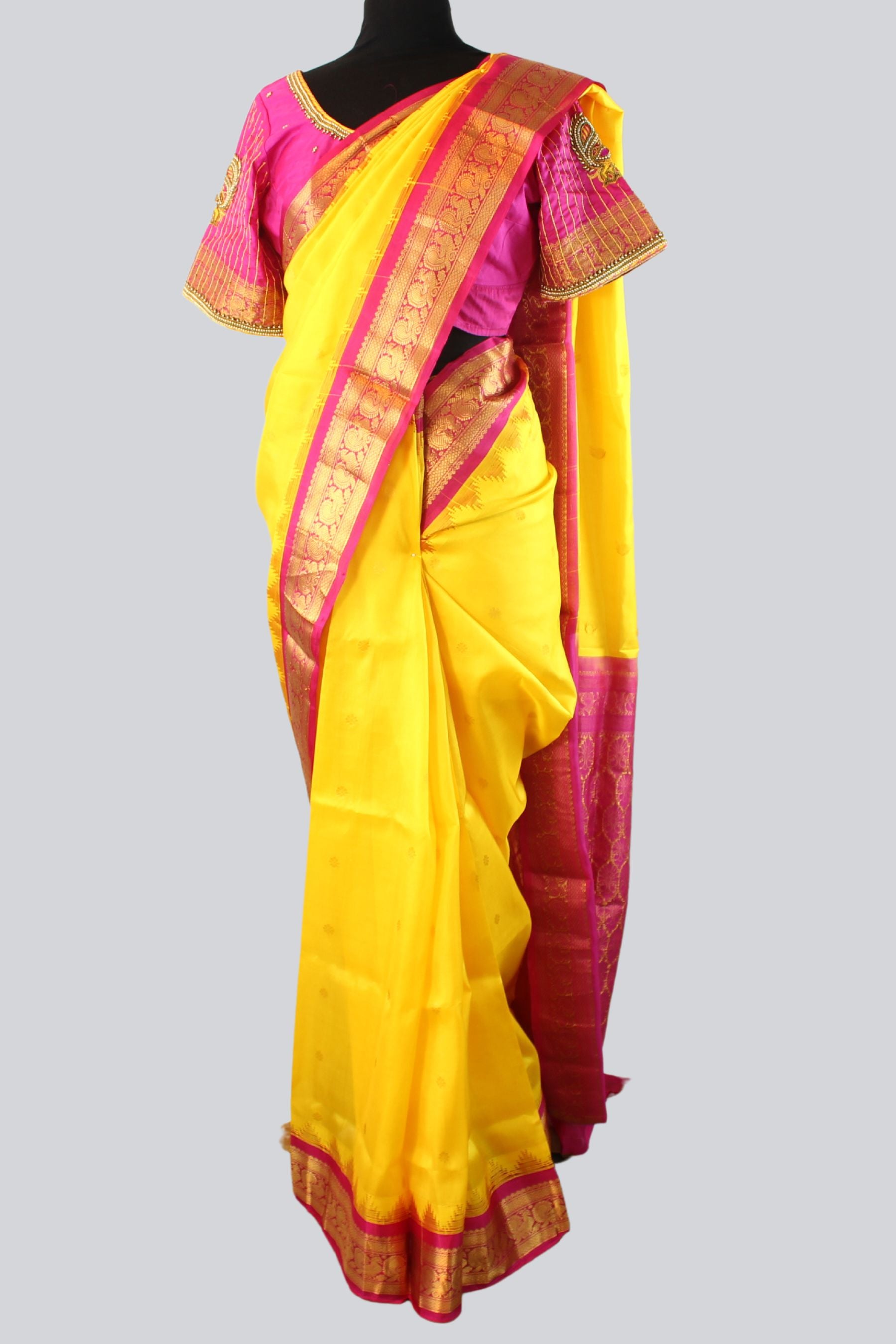 Gadwal Khadi Kuttu Border Allover Buta Pure Silk Saree With Blouse SAREE JCS Fashions Yellow 5.5 meters