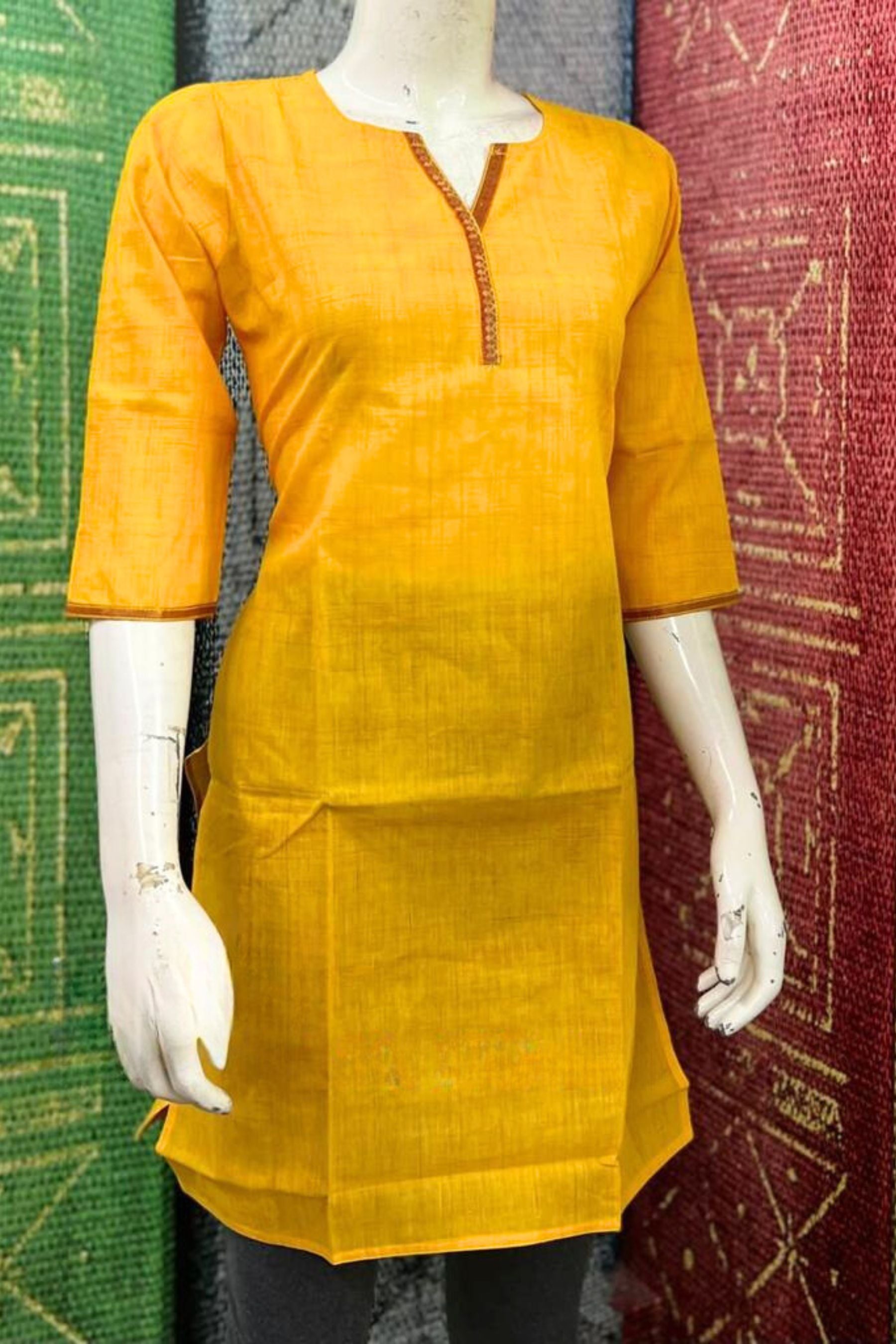 Elegant Handloom Semi-Cotton Embroidered Kurtis by JCSFashions Kurti JCS Fashions Yellow Large (40)