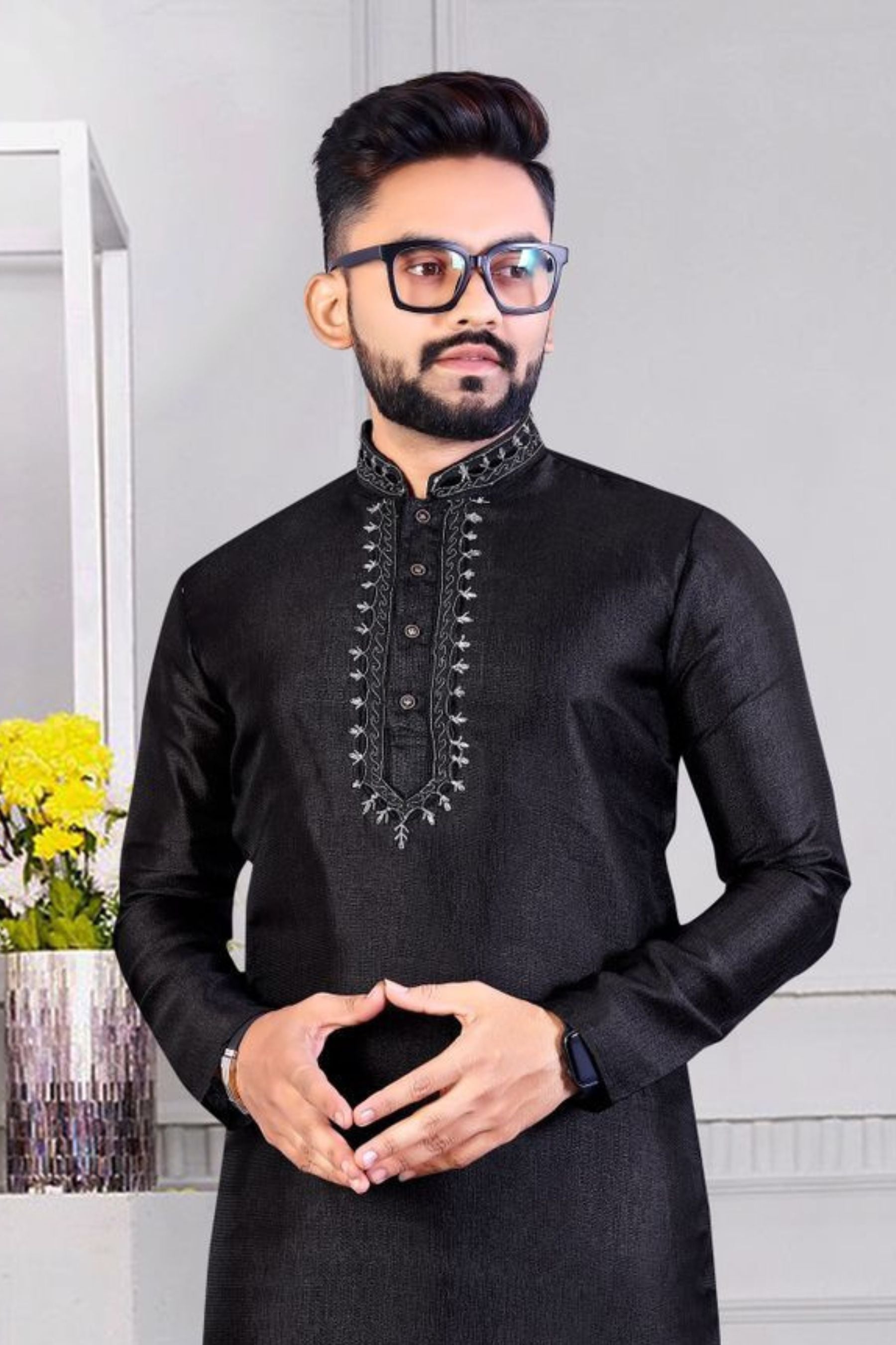 Men's Corian Silk Kurta with Resham Work and Cotton Pajama Men JCS Fashions