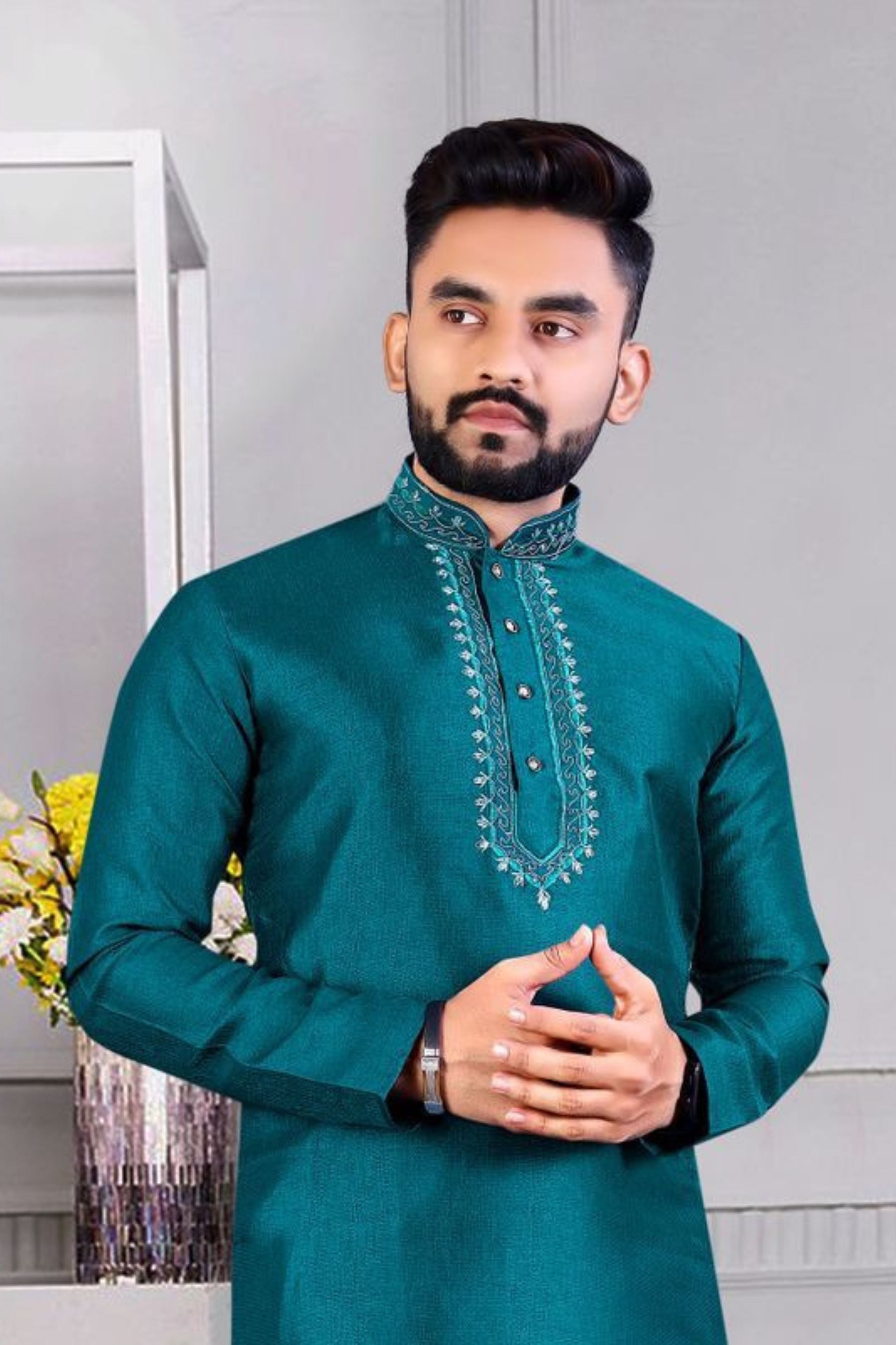 JCS Fashions Men's Traditional Corian Silk Kurtas with Resham Work Men JCS Fashions