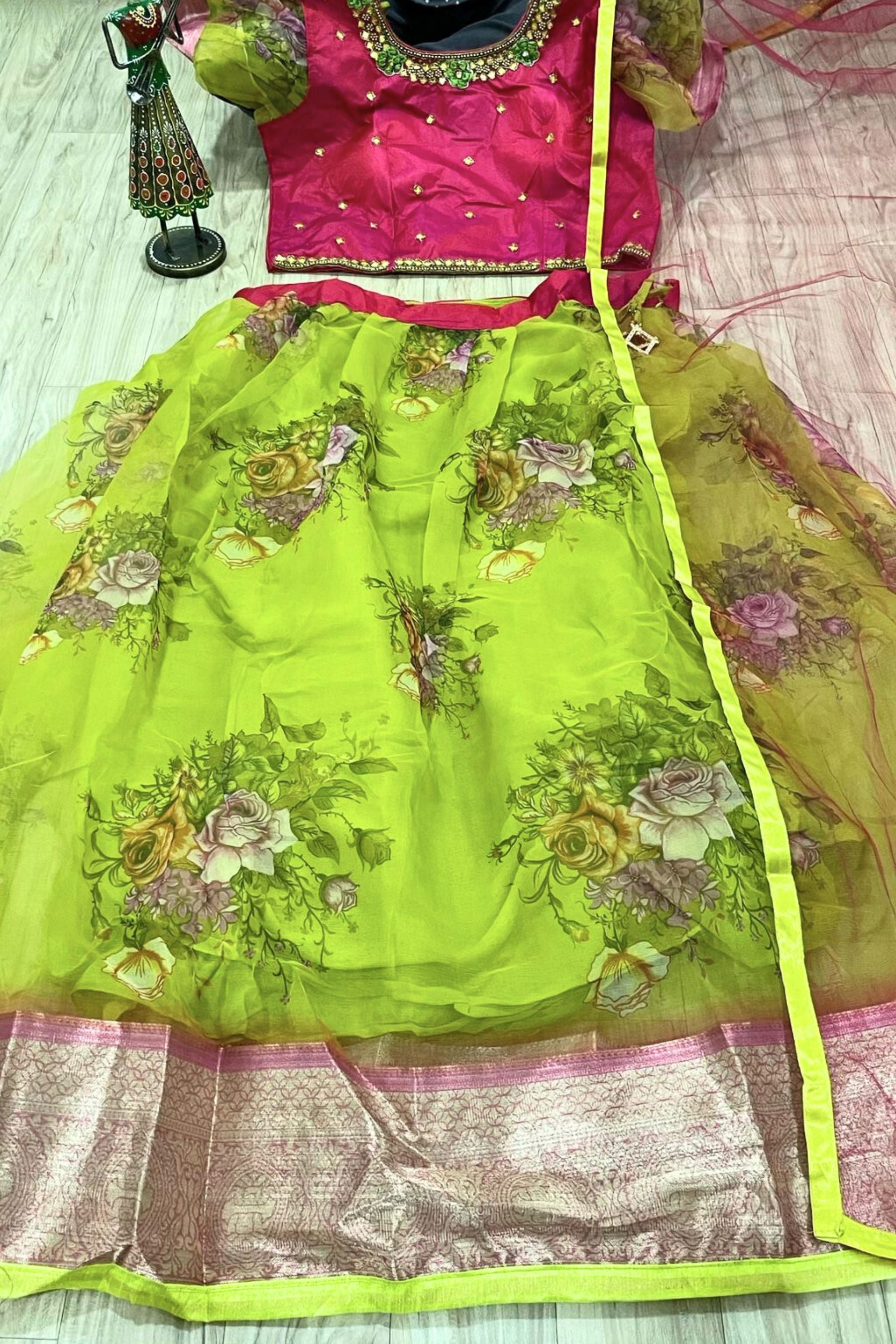 Elegant Organza and Rawsilk Crop Top Lehenga Set with Net Dupatta