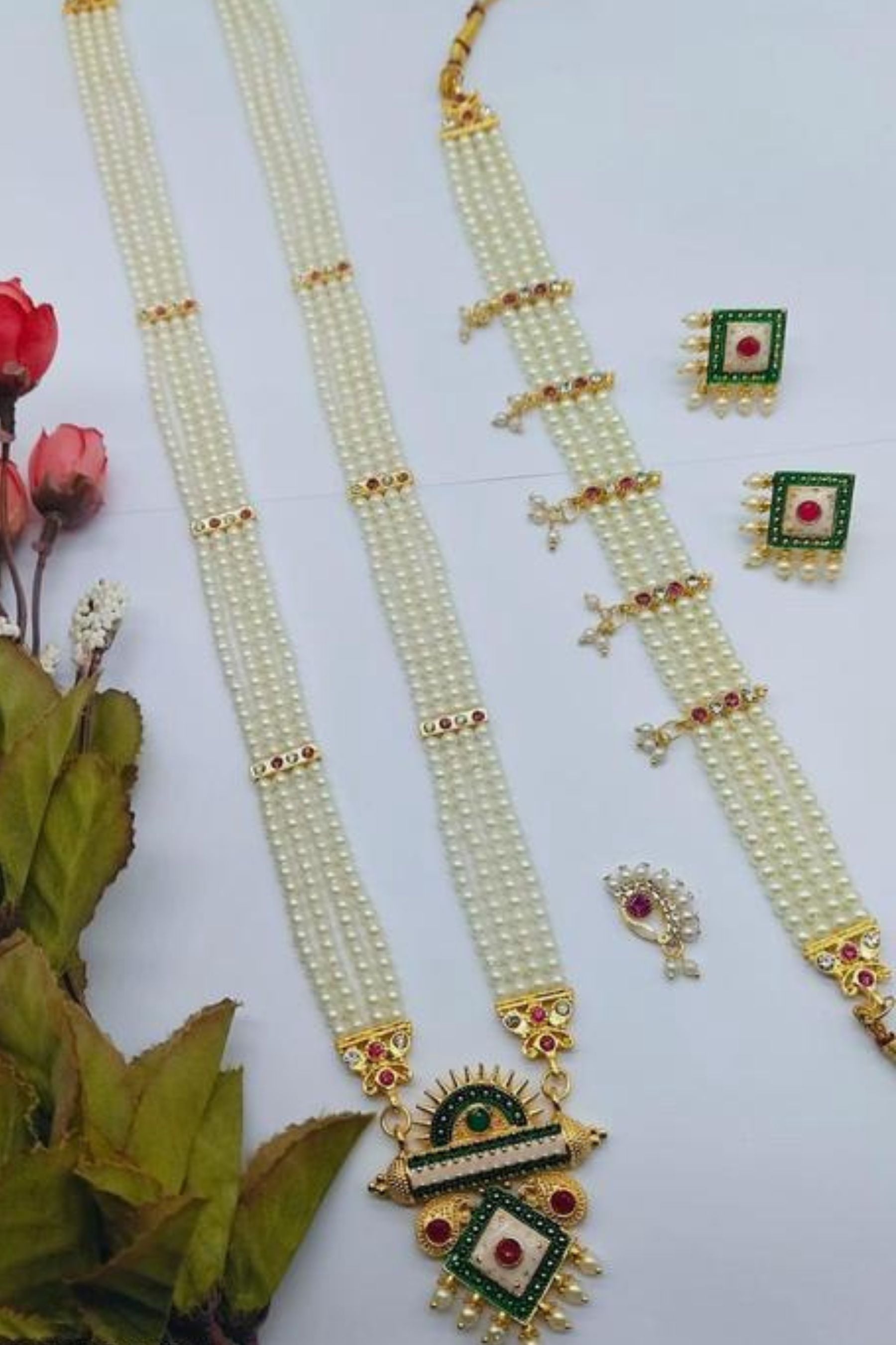 Elegant Pearl Choker &Earring Set - Gold Plated Alloy with Adjustable Fit Jewelry JCS Fashions Green 14 inch