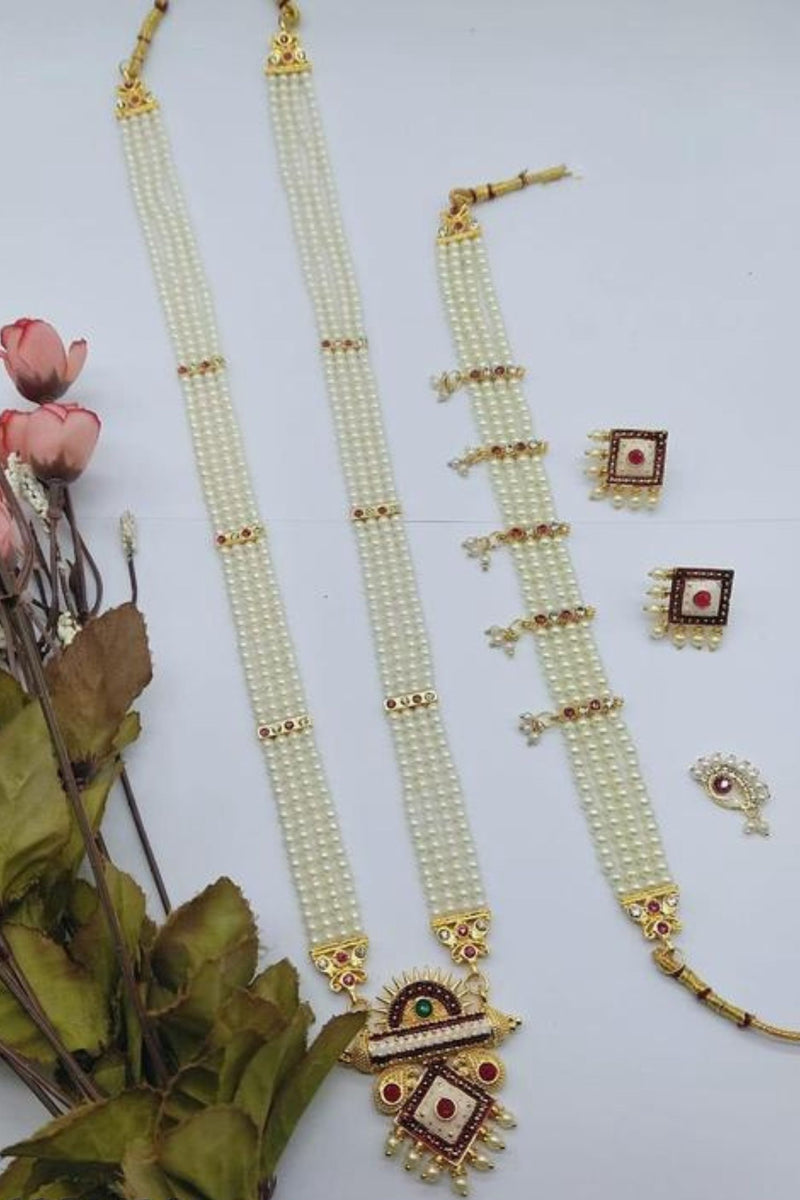 Elegant Pearl Choker &Earring Set - Gold Plated Alloy with Adjustable Fit