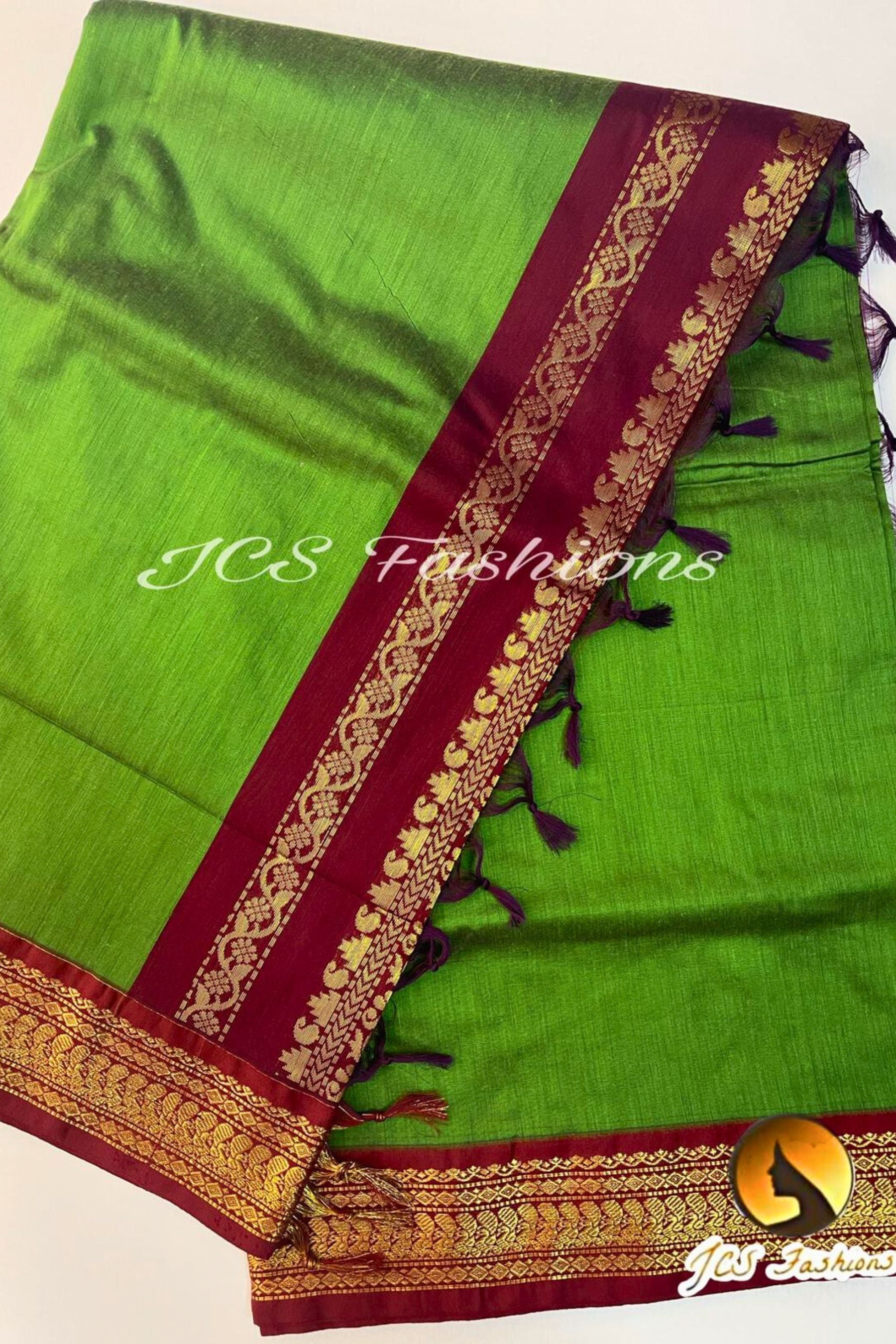 Authentic Madurai Silk Cotton Handloom Saree | Lightweight and Elegant Saree JCS Fashions Green 5.5 meters