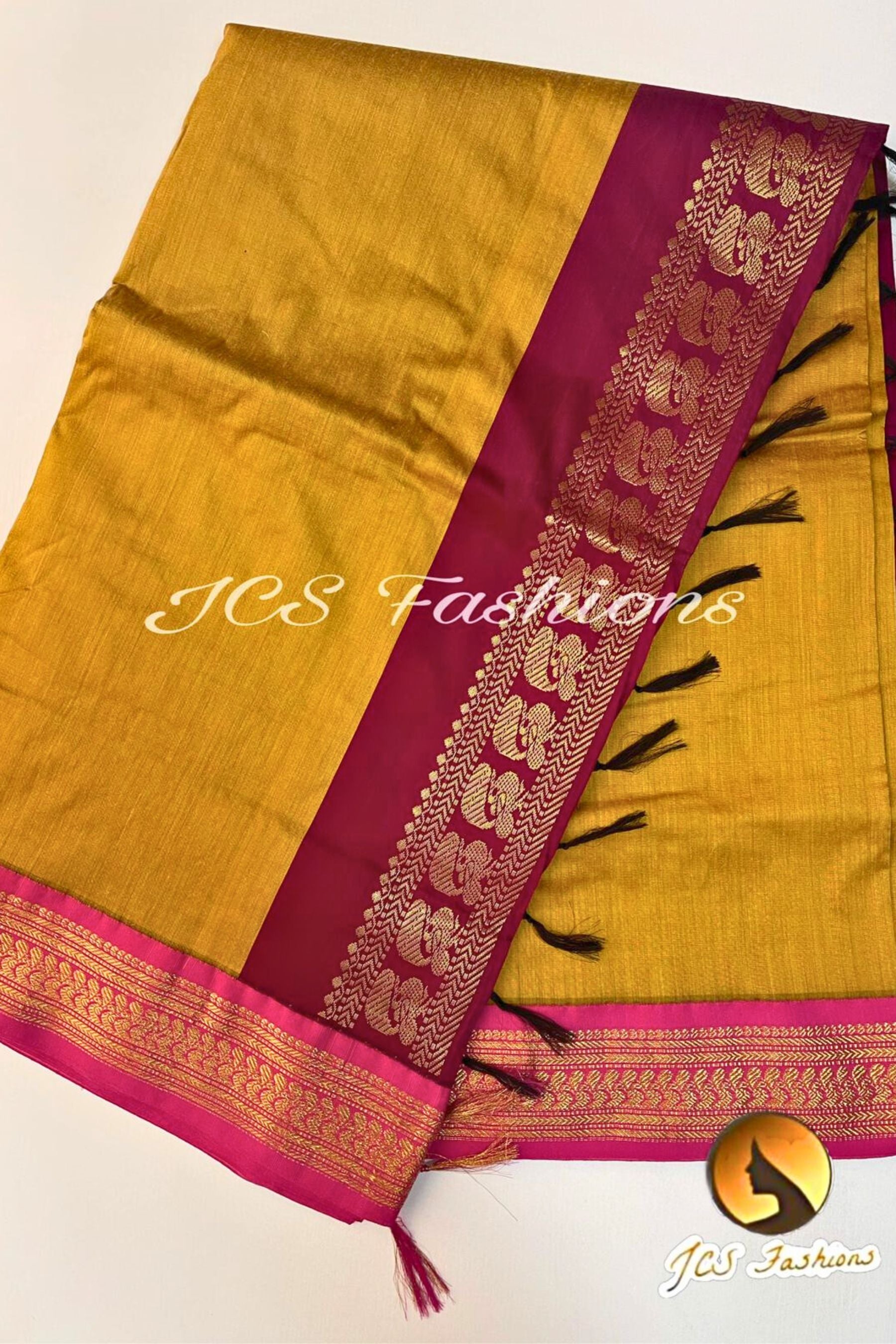 Elegant Madurai Silk Cotton Handloom Saree – Timeless Tradition Saree JCS Fashions Mustard Yellow 5.5 meters