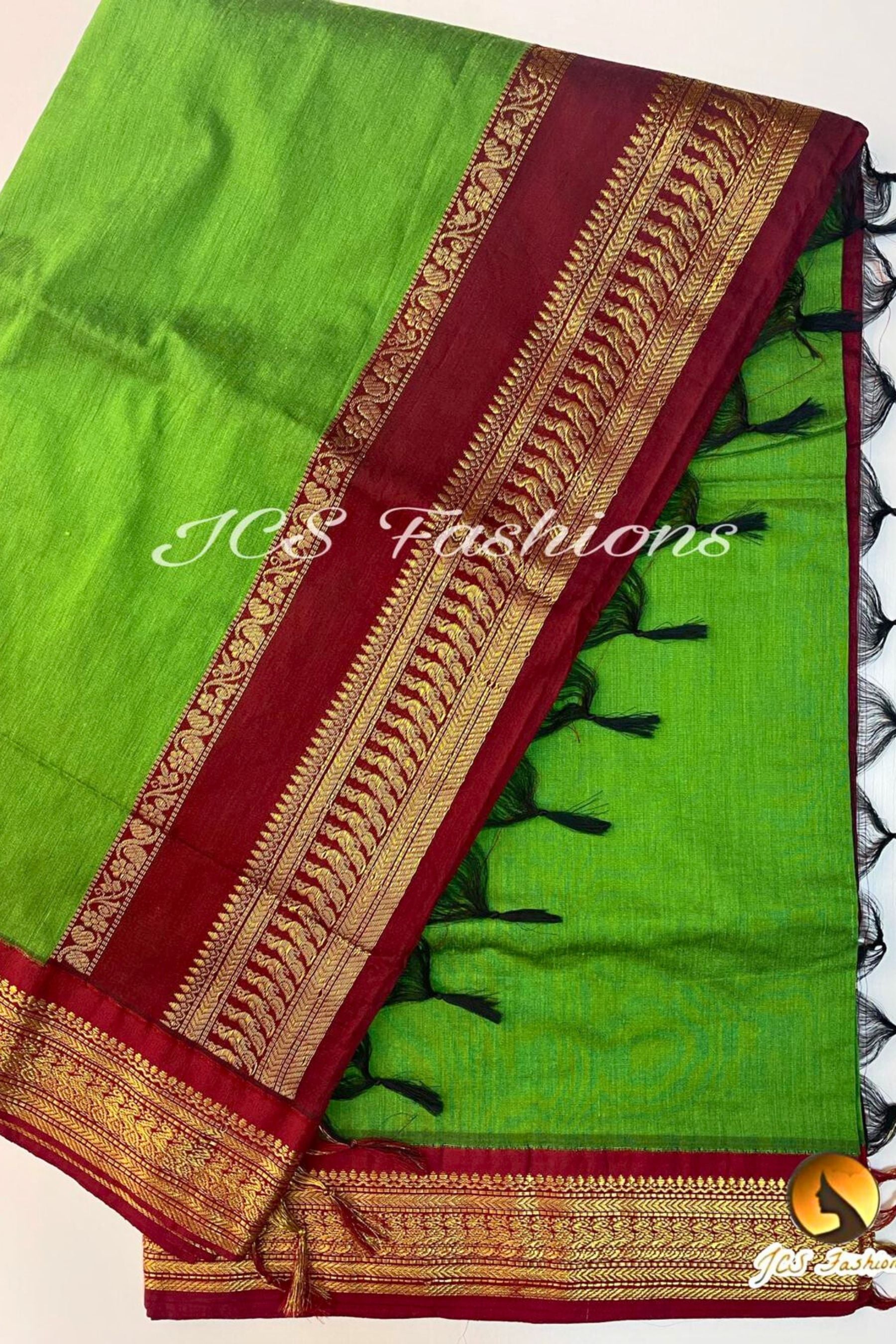 Madurai Silk Cotton Handloom Saree with Rich Pallu - Timeless Elegance Saree JCS Fashions Green 5.5 meters