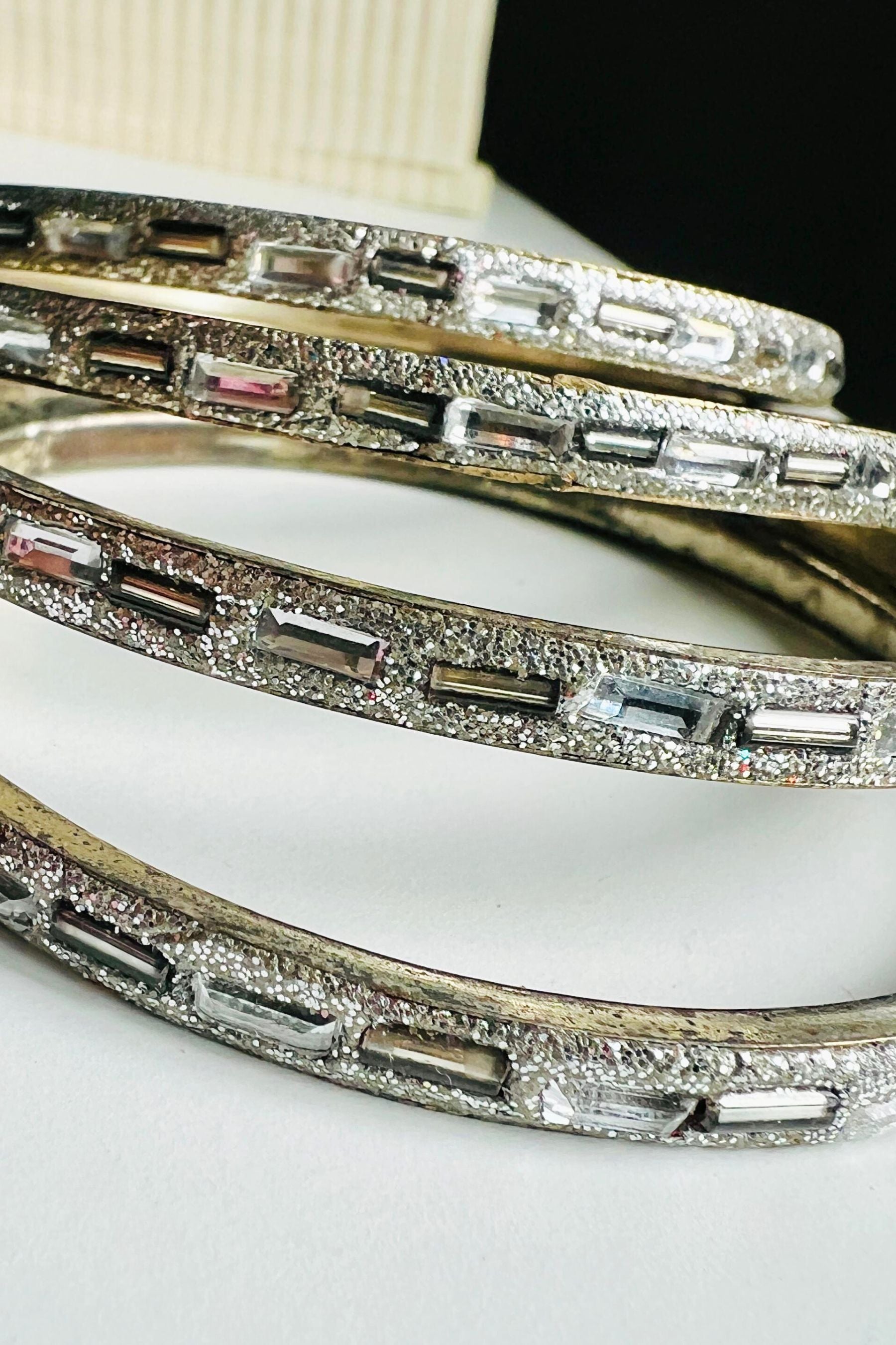 Elegant Silver Polish Crystal Stone Bangles by JCSFashions