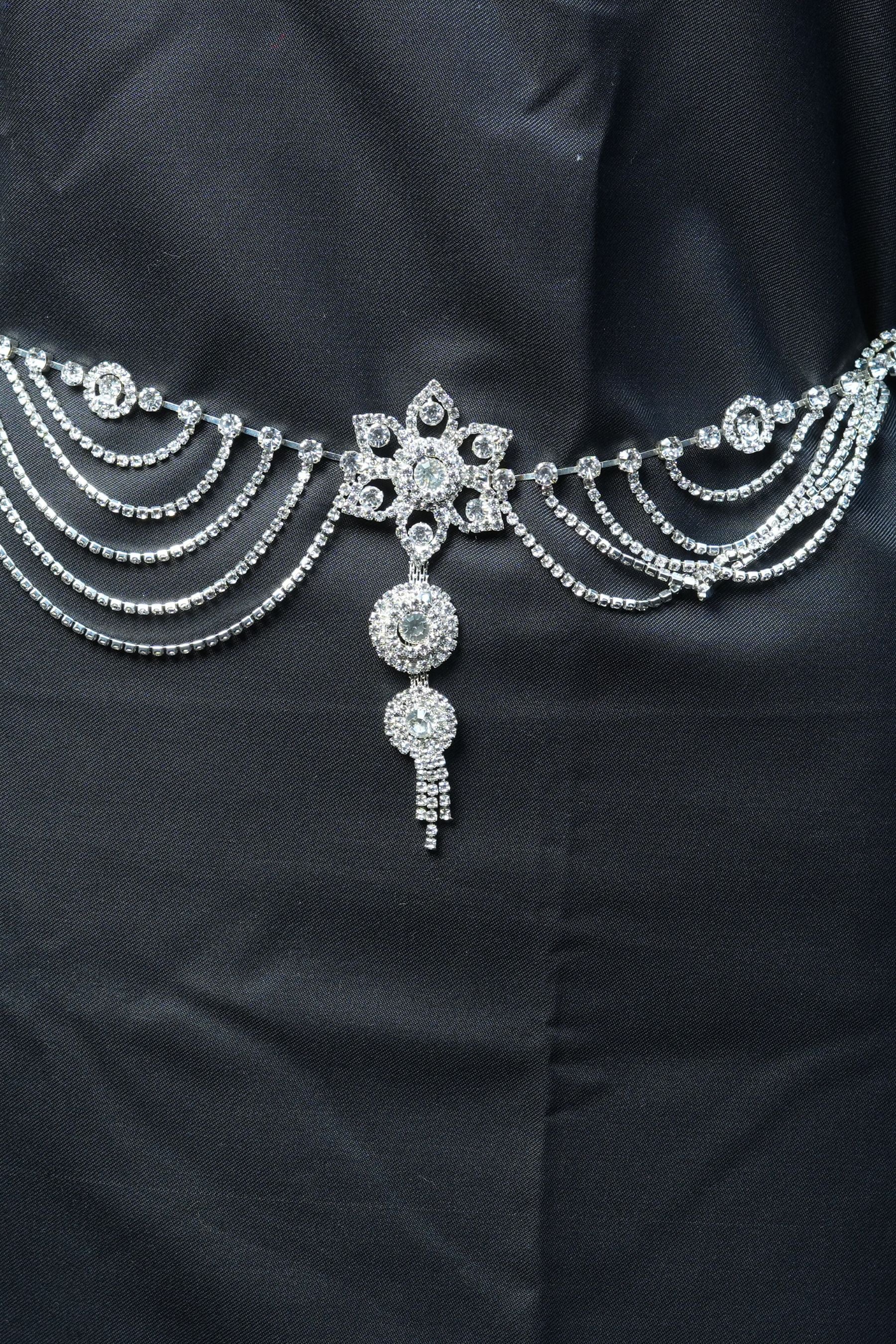 JCS Fashion's Glamorous Multi-Layer White Stone Hip Chain -High-Shine