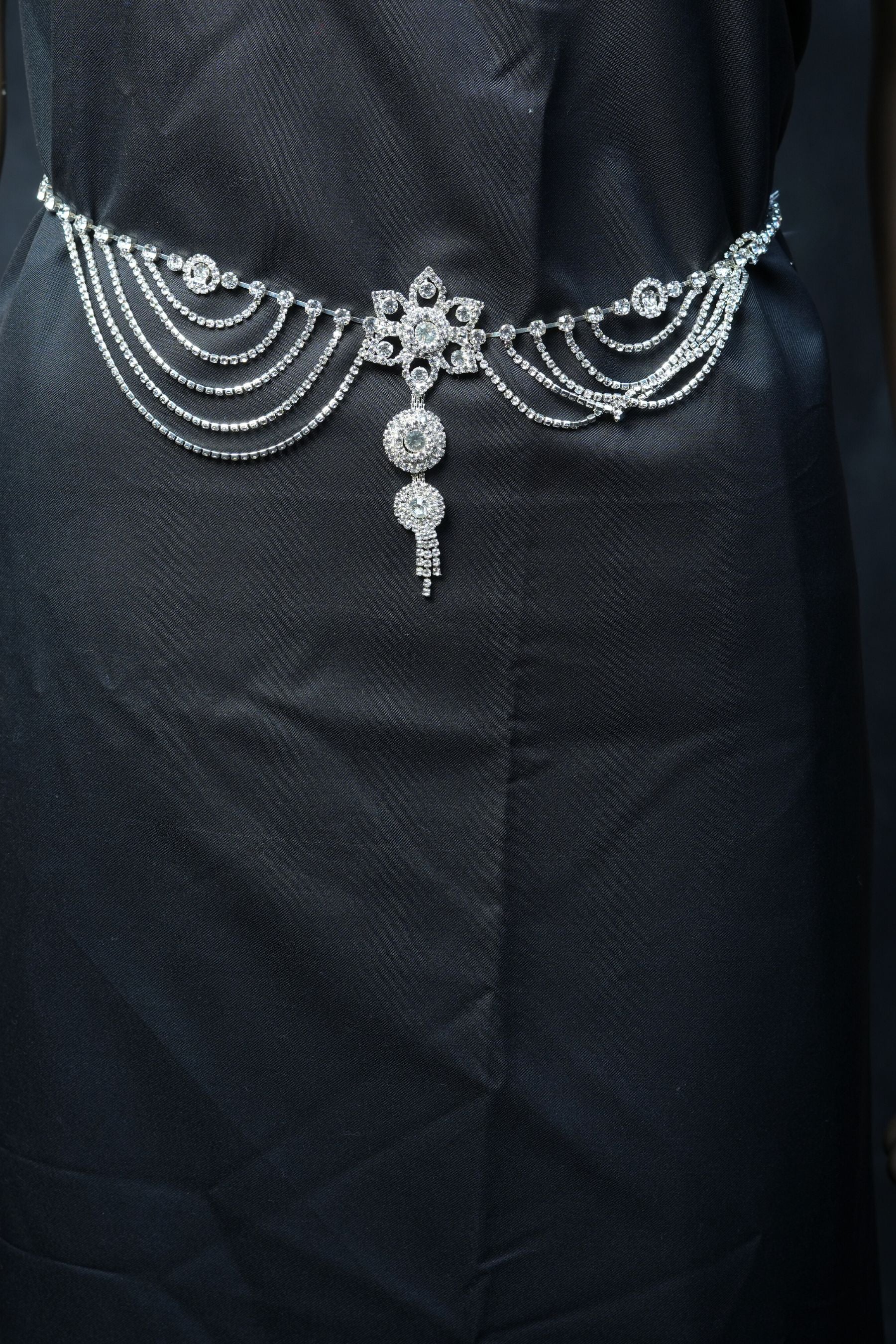 JCS Fashion's Glamorous Multi-Layer White Stone Hip Chain -High-Shine