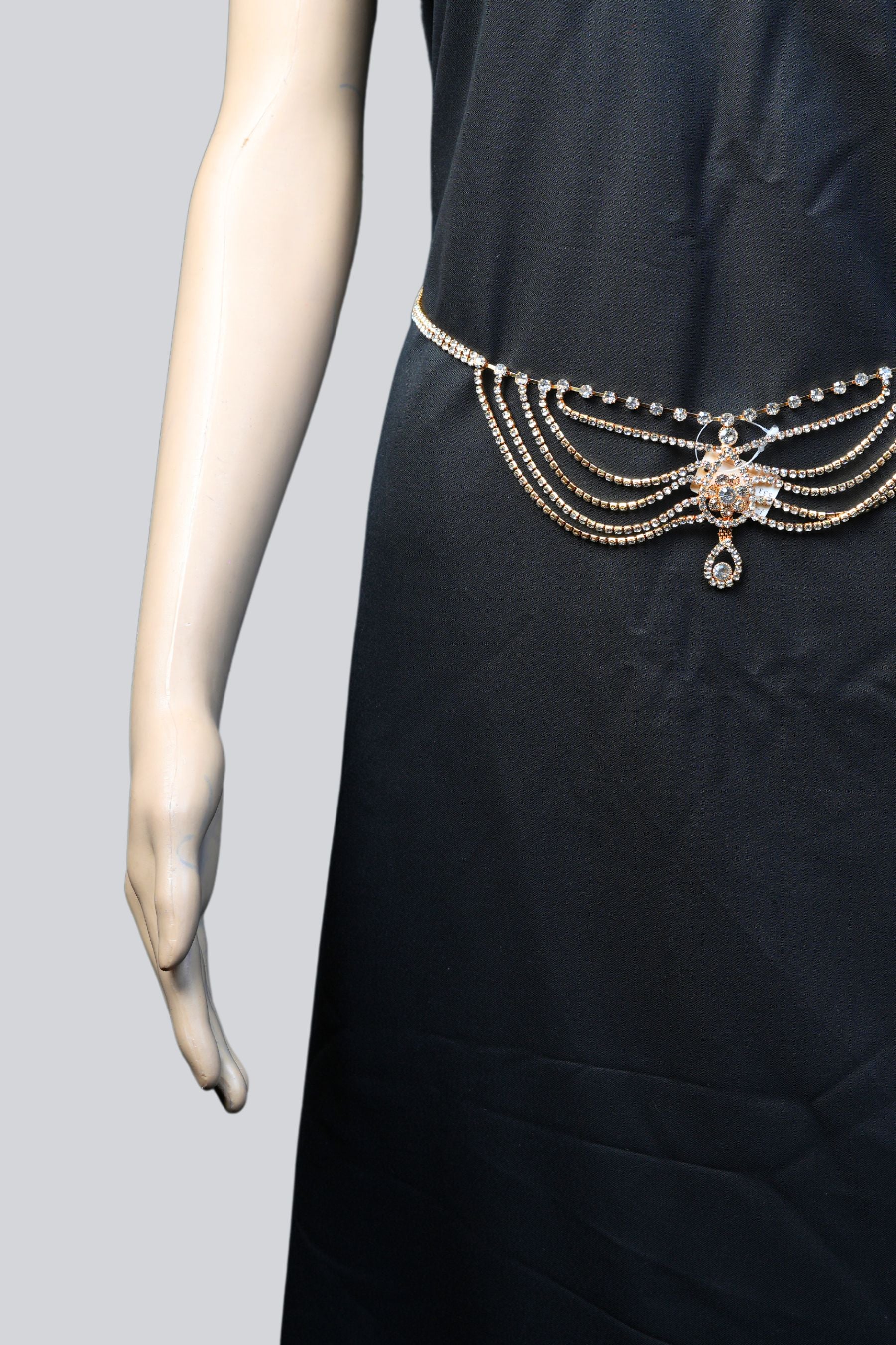 Enchanting Gold and White Stone Multi-Layer Hip Chain by JCS Fashion Jewelry JCS Fashions