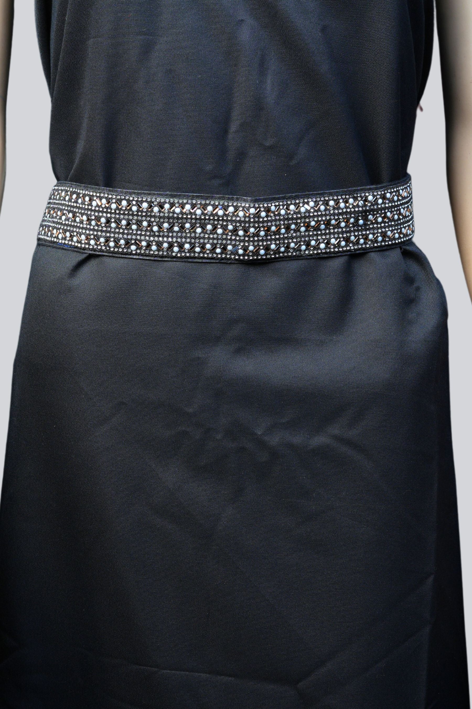 Chic Black Stone-Embellished Hip Belt - 26"-36" | Elevate Your Style