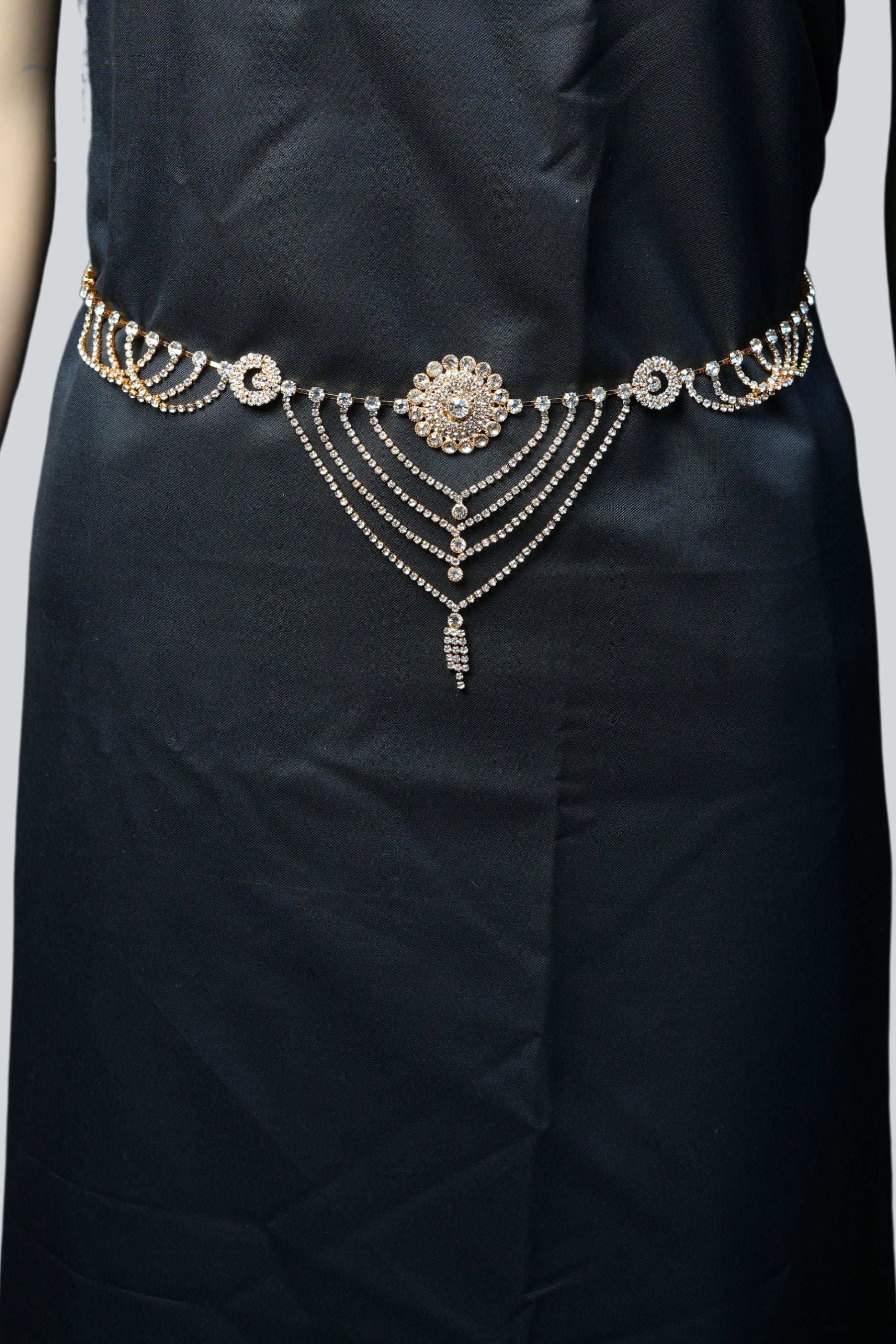 Multi-Layer Sparkling Hip Chain - Durable Gold with Gleaming White Stones