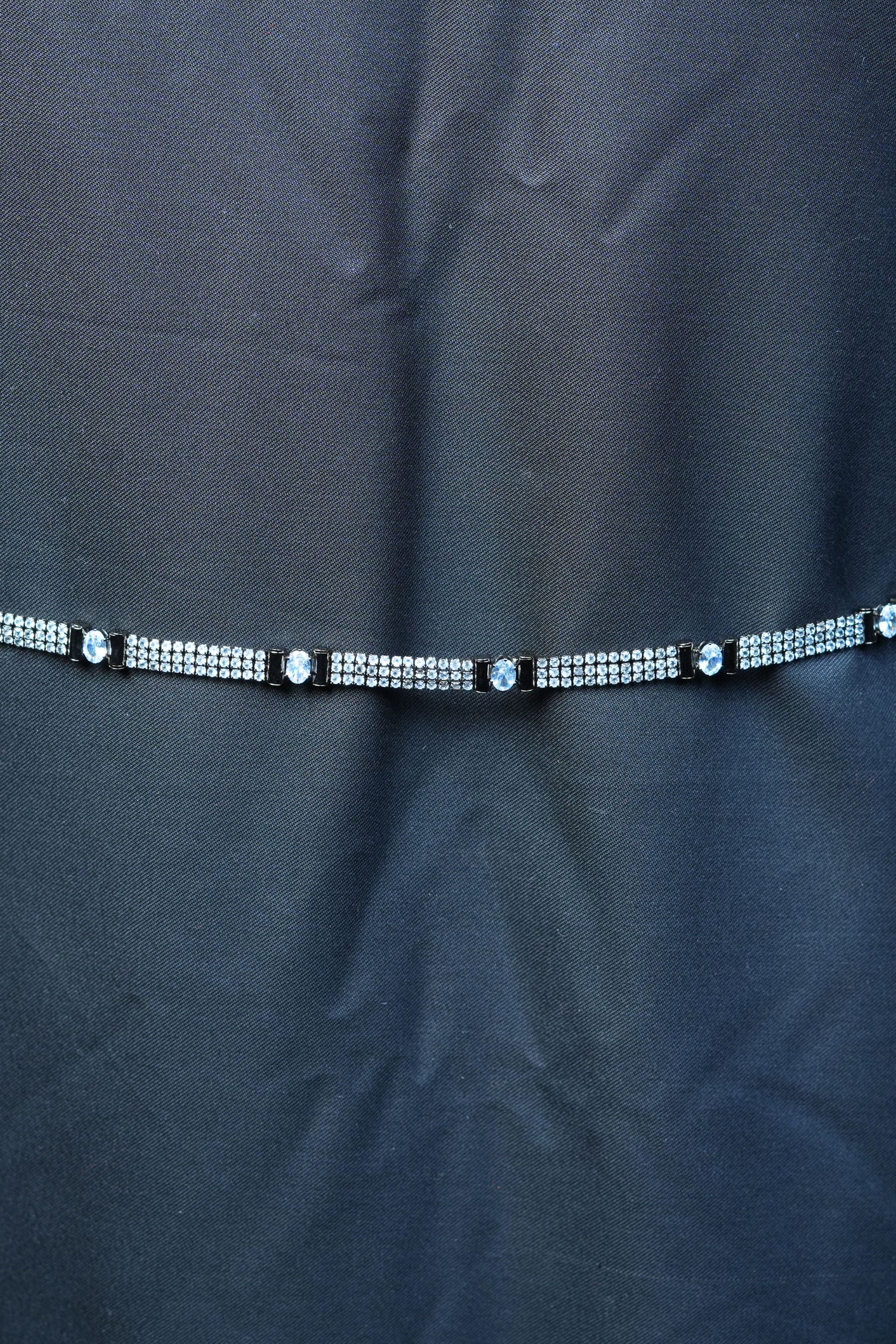 Chic Black Metal Hip Belt with Sparkling White Stones - JCSFashions