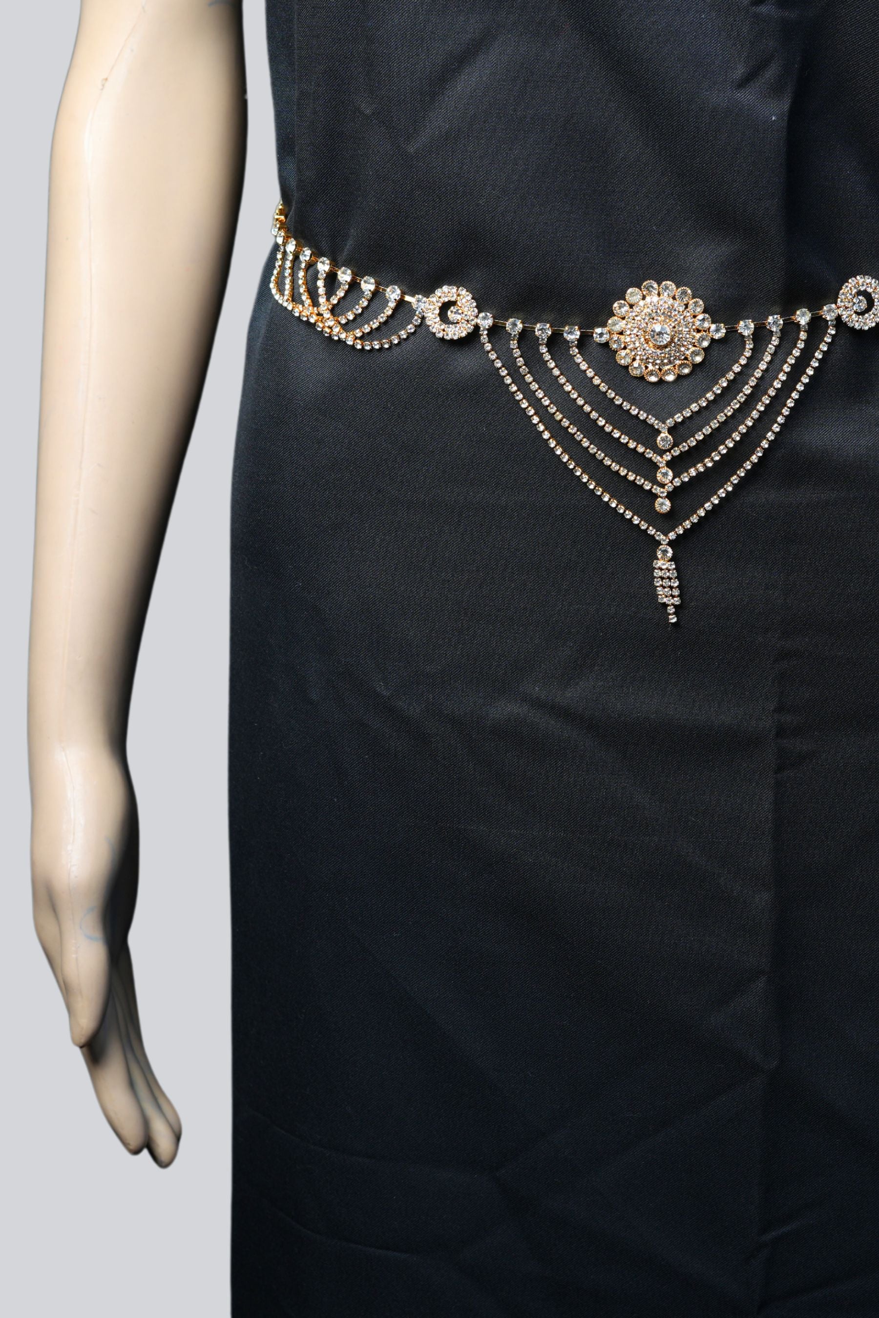 Multi-Layer Sparkling Hip Chain - Durable Gold with Gleaming White Stones Jewelry JCS Fashions