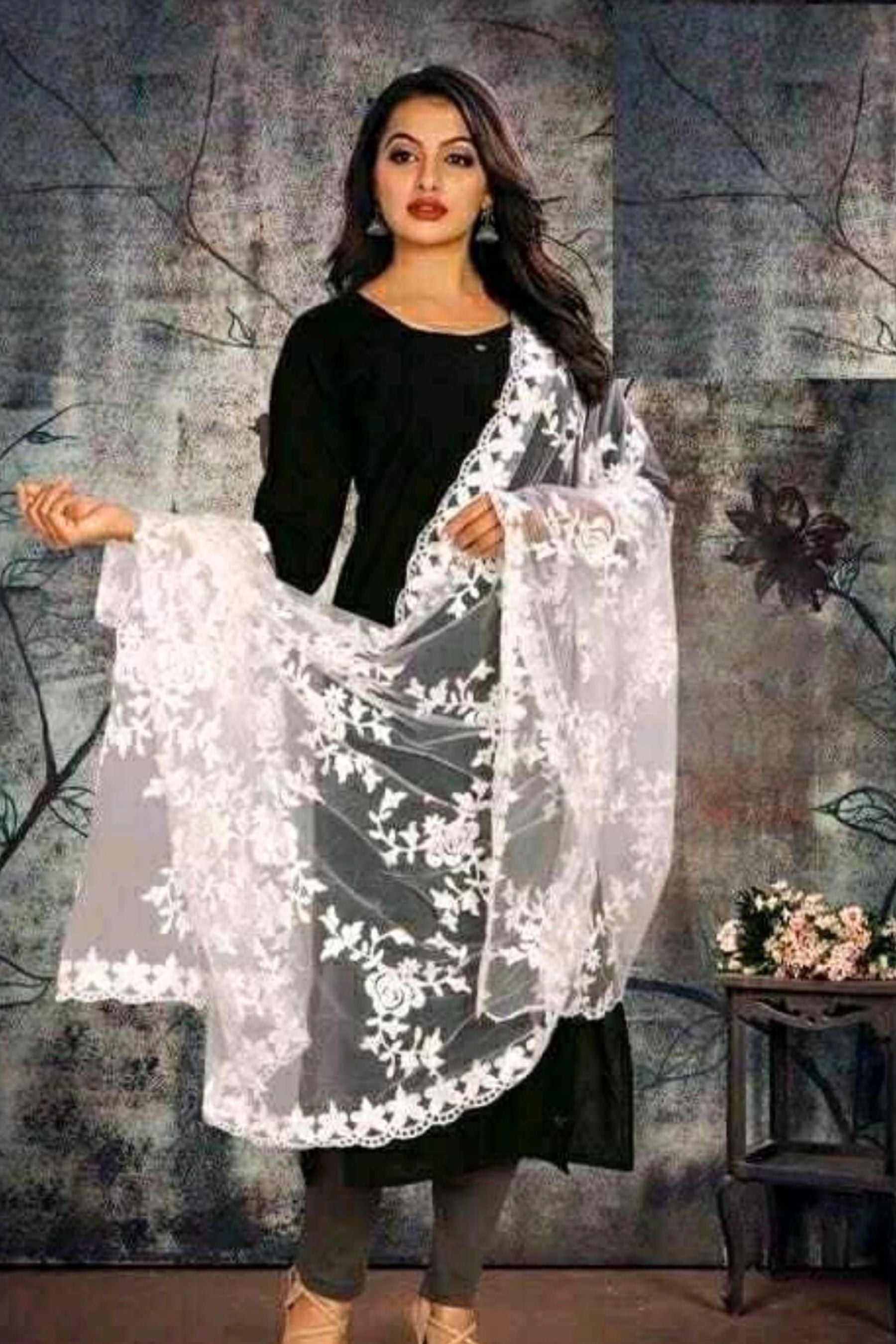 Exquisite Net Embroidered Dupatta: Elegant Cutwork Design Dupatta JCS Fashions White Free size