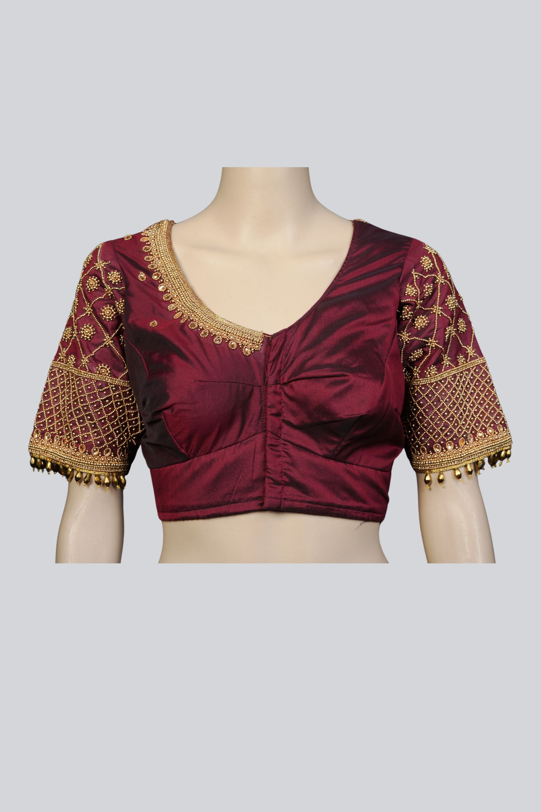 Luxurious Aari-Work Bridal Blouse with Fancy Tassels by JCS Fashions Blouse JCS Fashions Seal Brown 38