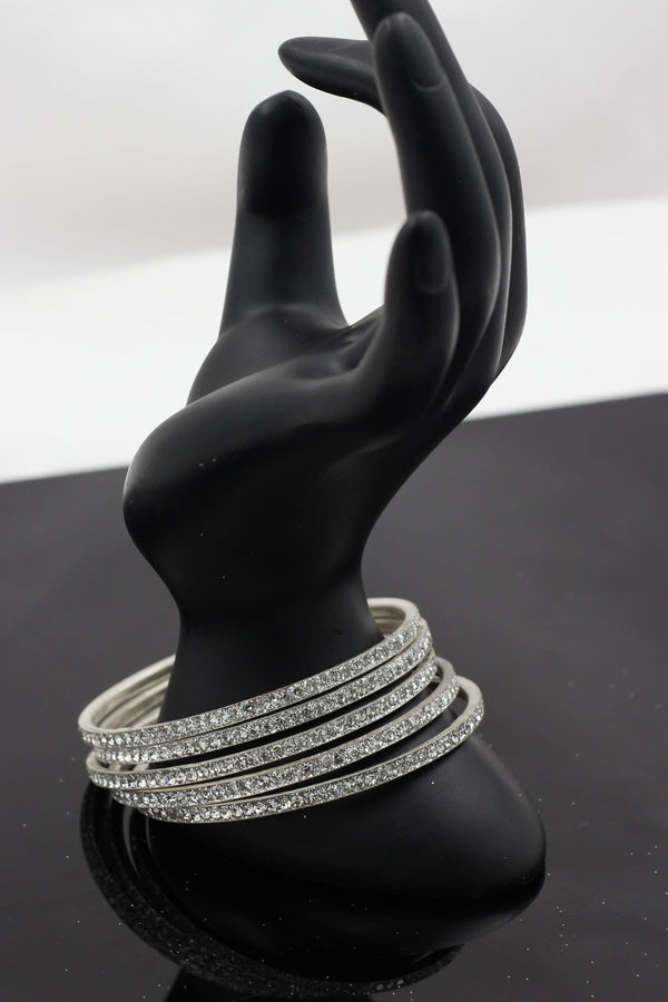 Luxurious Silver-Plated Bangles with Glittering Cubic Zirconia