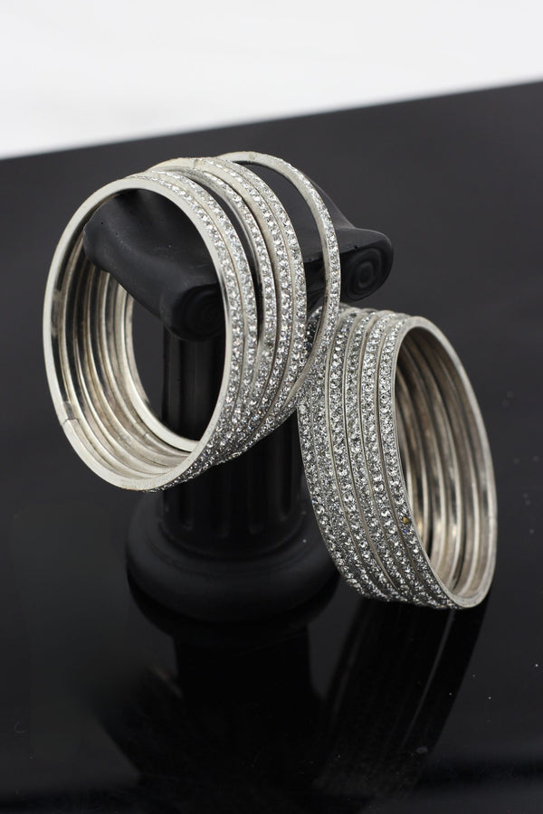 Luxurious Silver-Plated Bangles with Glittering Cubic Zirconia