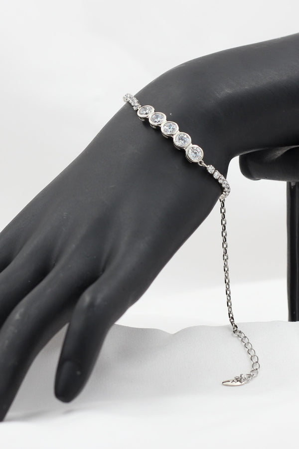 Chic XUPING Silver Bracelet with Dazzling White Stones - JCSFashions