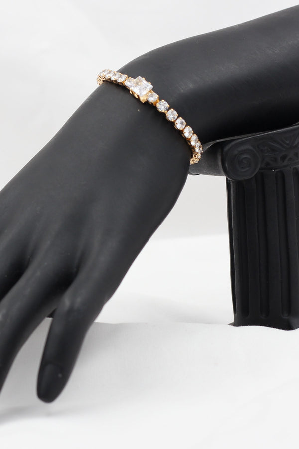 JCS Fashions Gleaming Cubic Zirconia Gold- Polished Tennis Bracelet