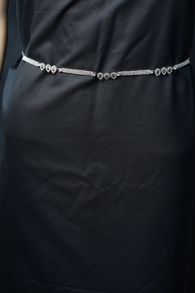 Elegant Silver Hip Chain with White Stones - Adjustable Glamour Accessory