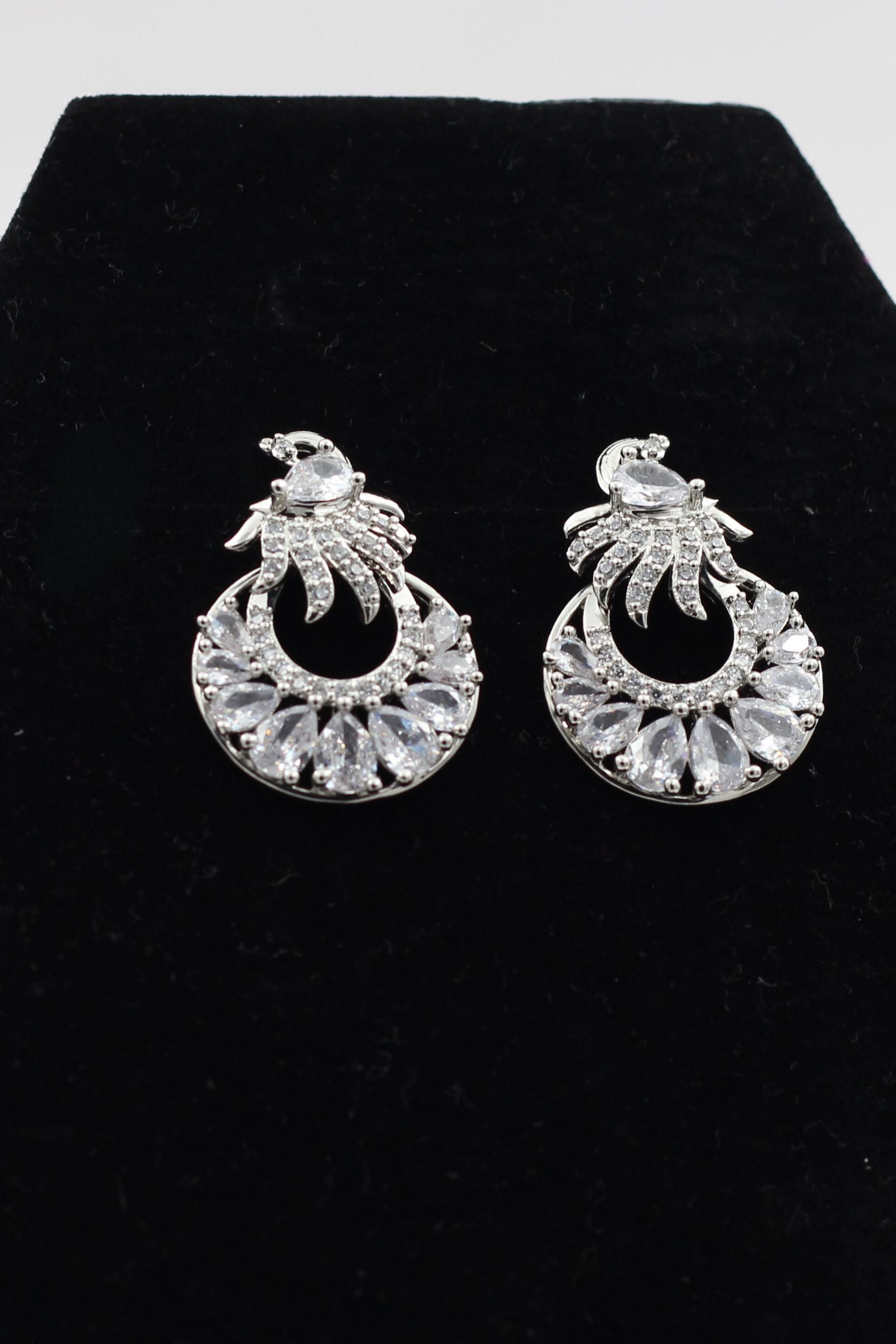 Exquisite Silver Polish Designer Earrings with Radiant White Stone Jewelry JCS Fashions White 1.5"