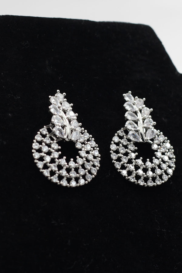 Elegant Silver Polish Designer Earrings with Gleaming White Stones
