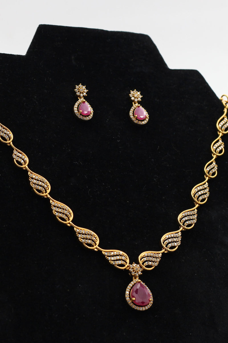 Gold-Polished Jewelry Stone Neck Set: Necklace & Earrings by JCSFashions