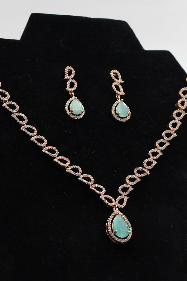 Rose Gold Polish Jewelry Stone Necklace Set - Dazzle with Elegance