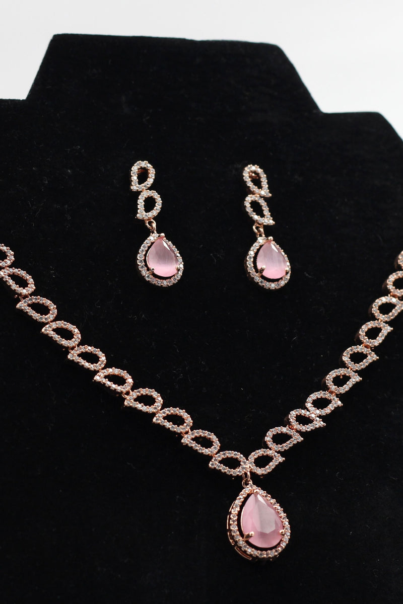 Rose Gold Polish Jewelry Stone Necklace Set by JCSFashions