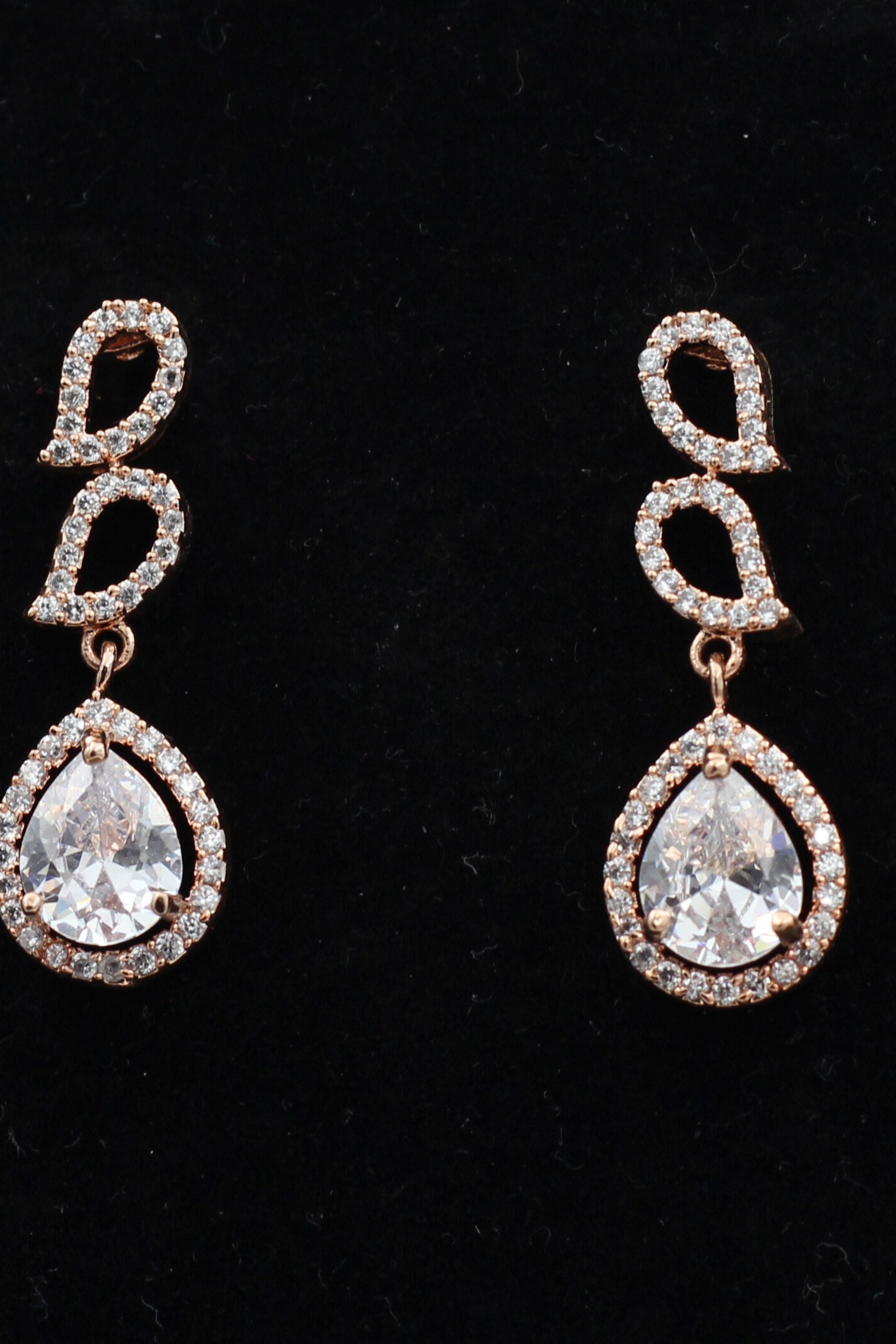 Rose Gold Stone Jewelry Set: Necklace & 1.2" Earrings by JCSFashions Jewelry JCS Fashions