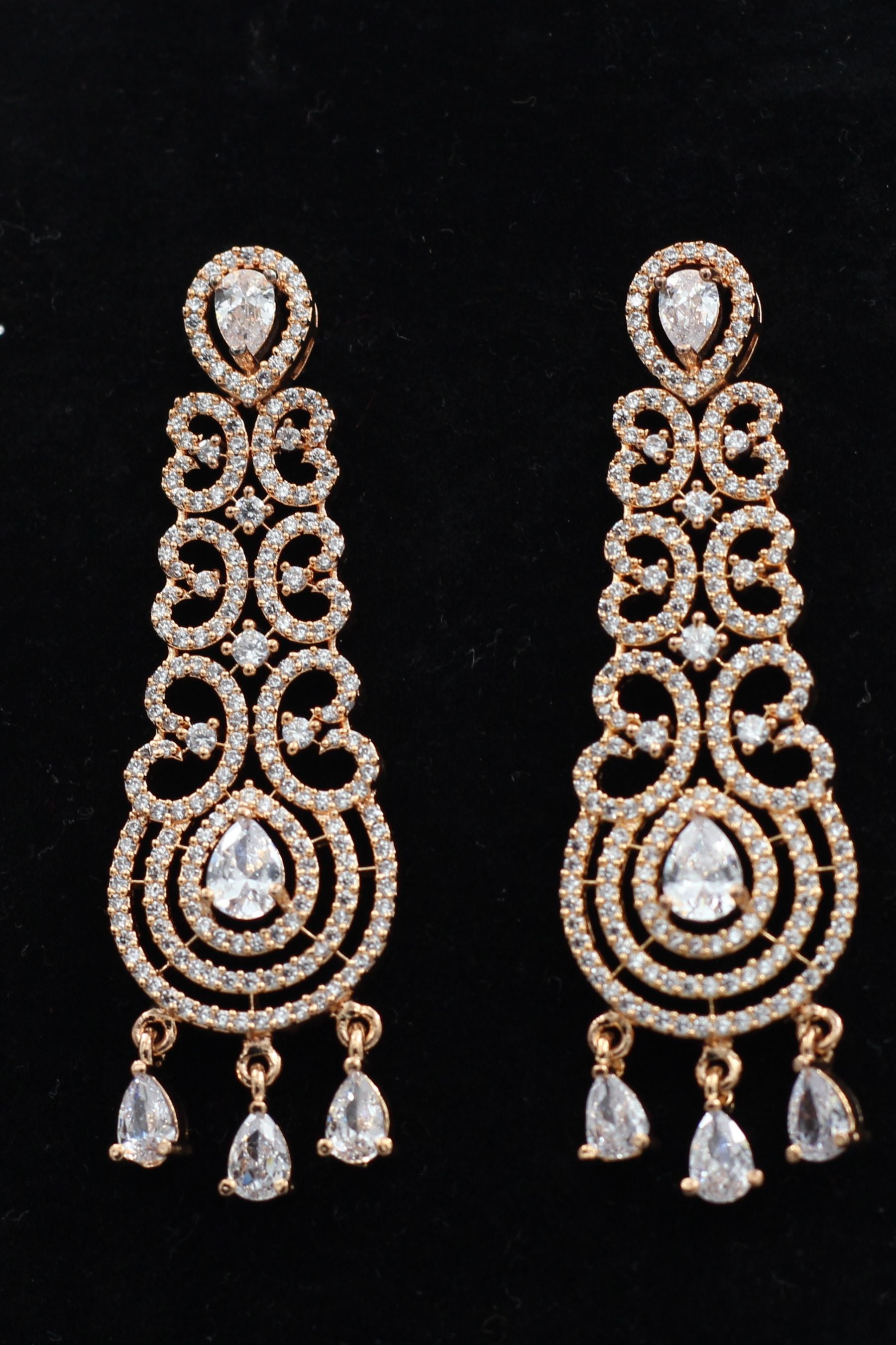 JCSFashions Elegant Rose Gold Earrings with Dazzling White Stone Dangles Jewelry JCS Fashions Rose gold 2.5"