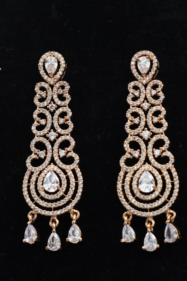 JCSFashions Elegant Rose Gold Earrings with Dazzling White Stone Dangles